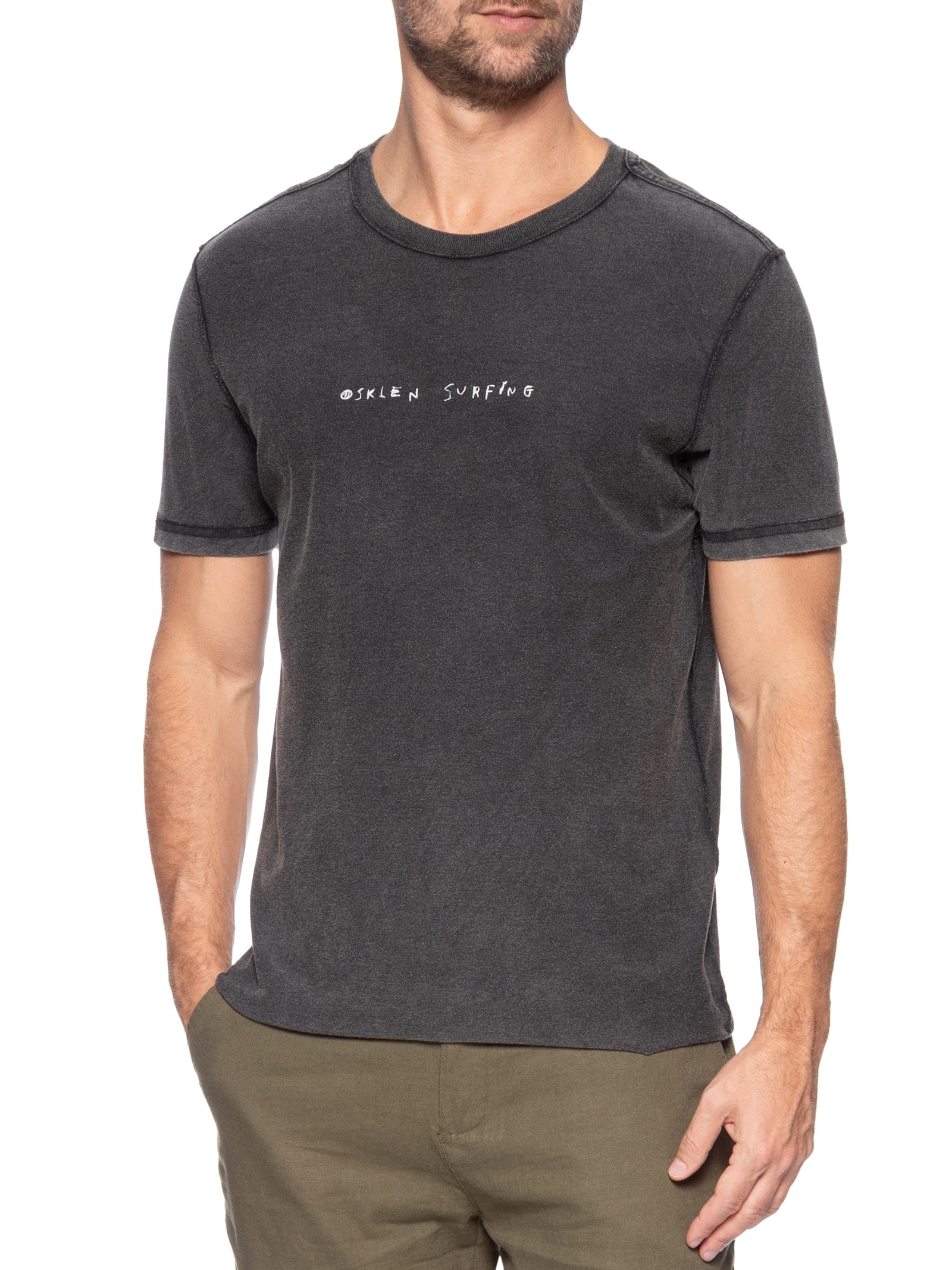 Camiseta Masculina Manga Curta Gola Careca Double Face Ride Fast Preto Osklen