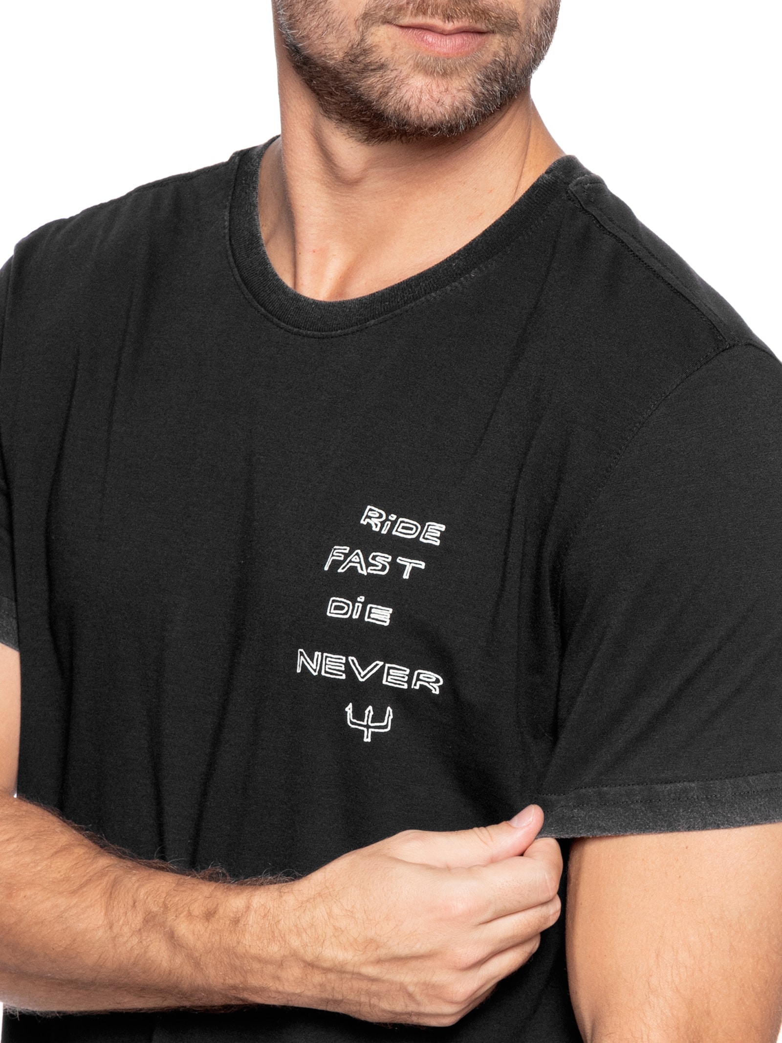 Camiseta Masculina Manga Curta Gola Careca Double Face Ride Fast Preto Osklen