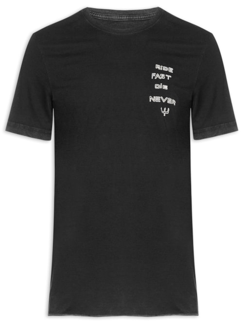 Camiseta Masculina Manga Curta Gola Careca Double Face Ride Fast - Preto