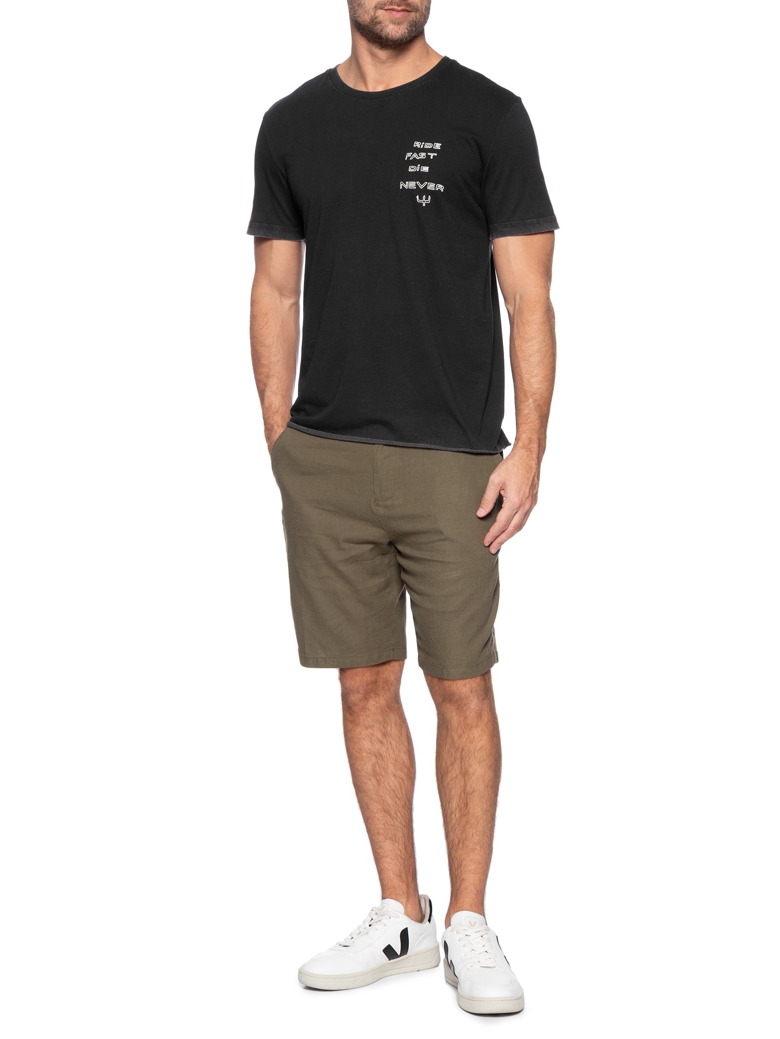 Camiseta Masculina Manga Curta Gola Careca Double Face Ride Fast Preto Osklen