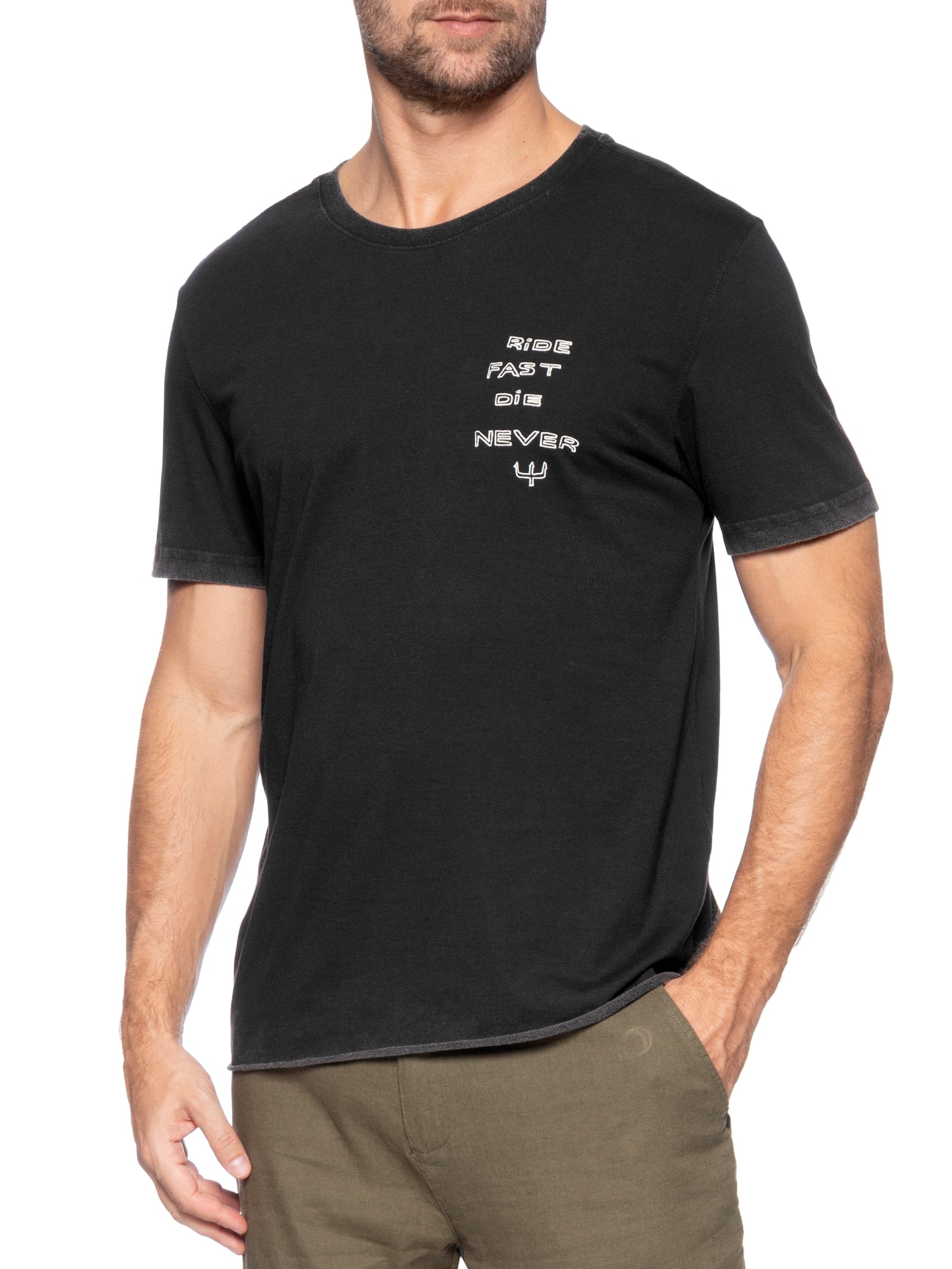 Camiseta Masculina Manga Curta Gola Careca Double Face Ride Fast Preto Osklen