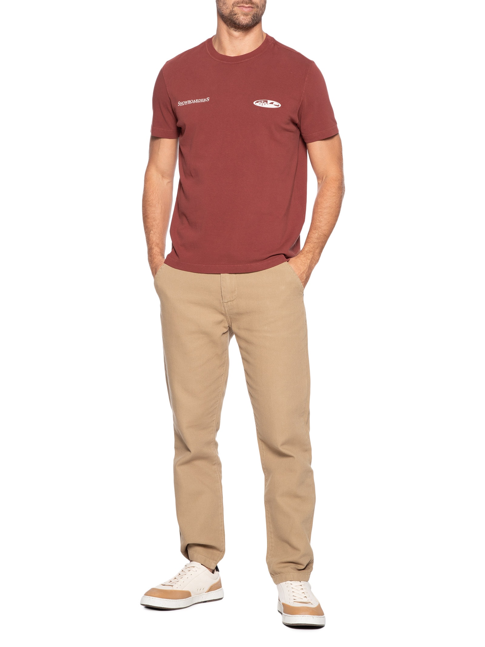 Camiseta Masculina Manga Curta Gola Careca Double Face Snowboarders Vermelho Osklen