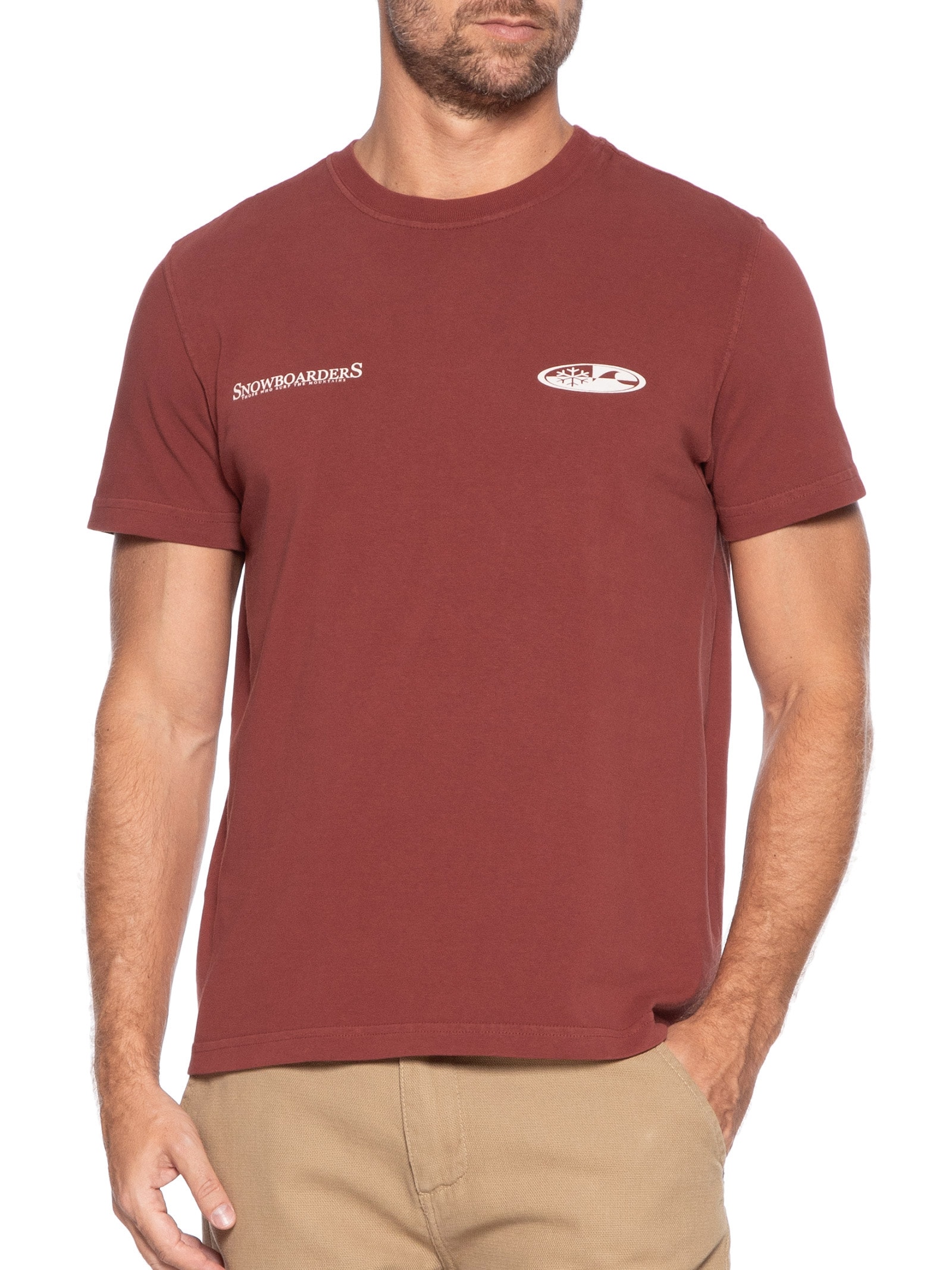 Camiseta Masculina Manga Curta Gola Careca Double Face Snowboarders Vermelho Osklen
