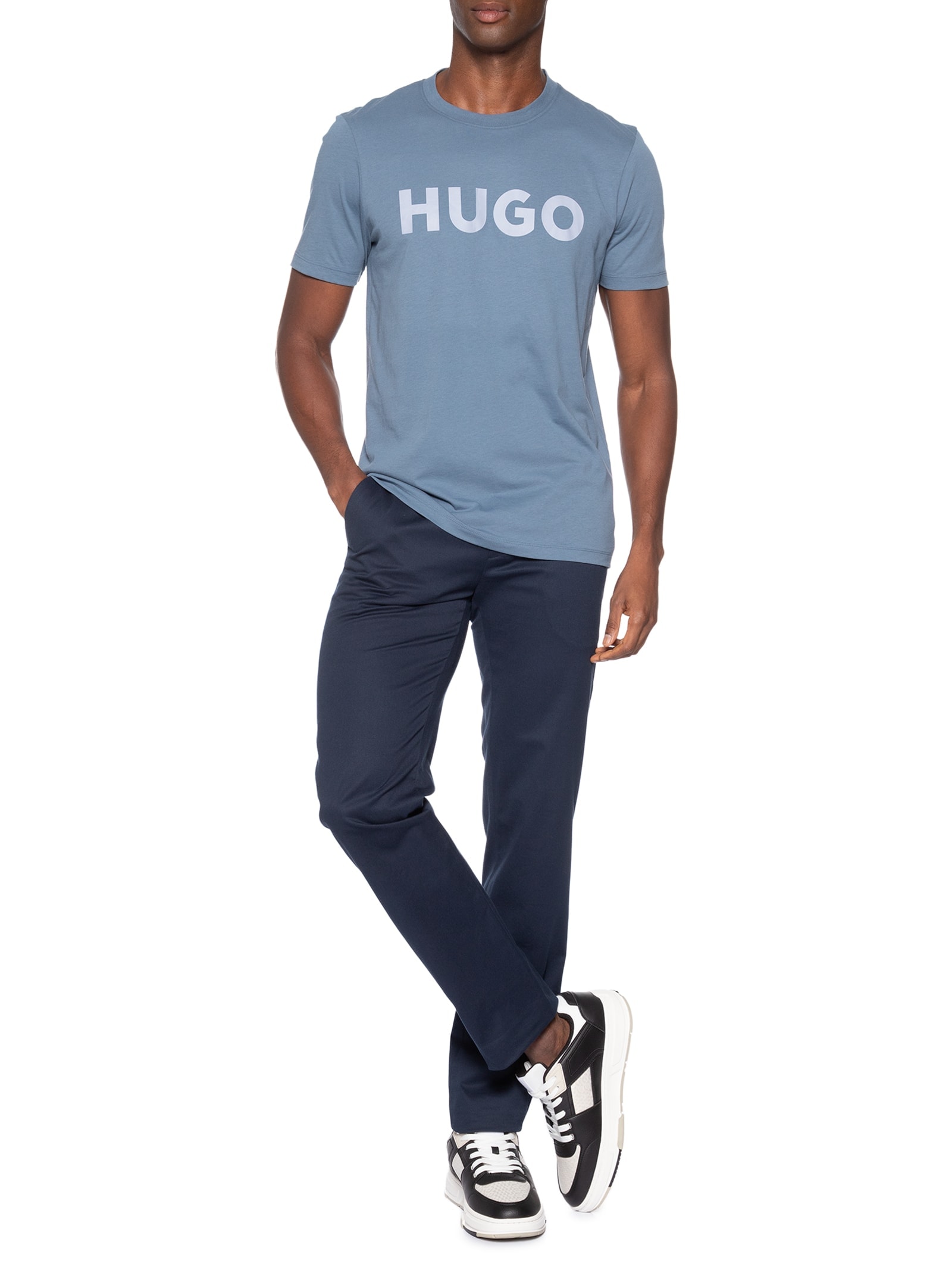 Camiseta Masculina Manga Curta Gola Careca Dulivio Azul Hugo
