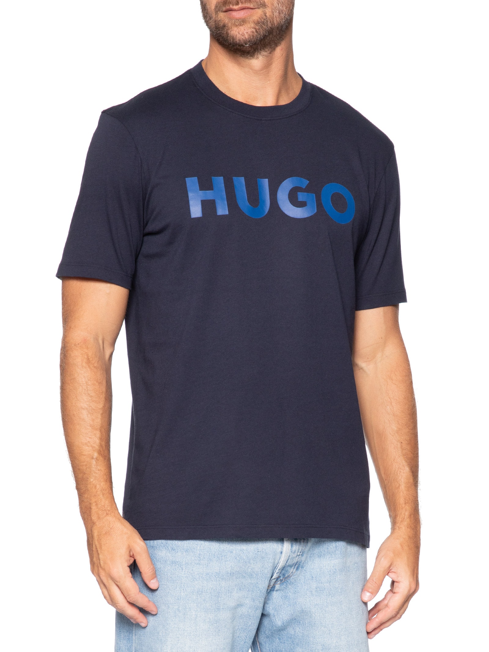 Camiseta Masculina Manga Curta Gola Careca Dulivio Azul Hugo