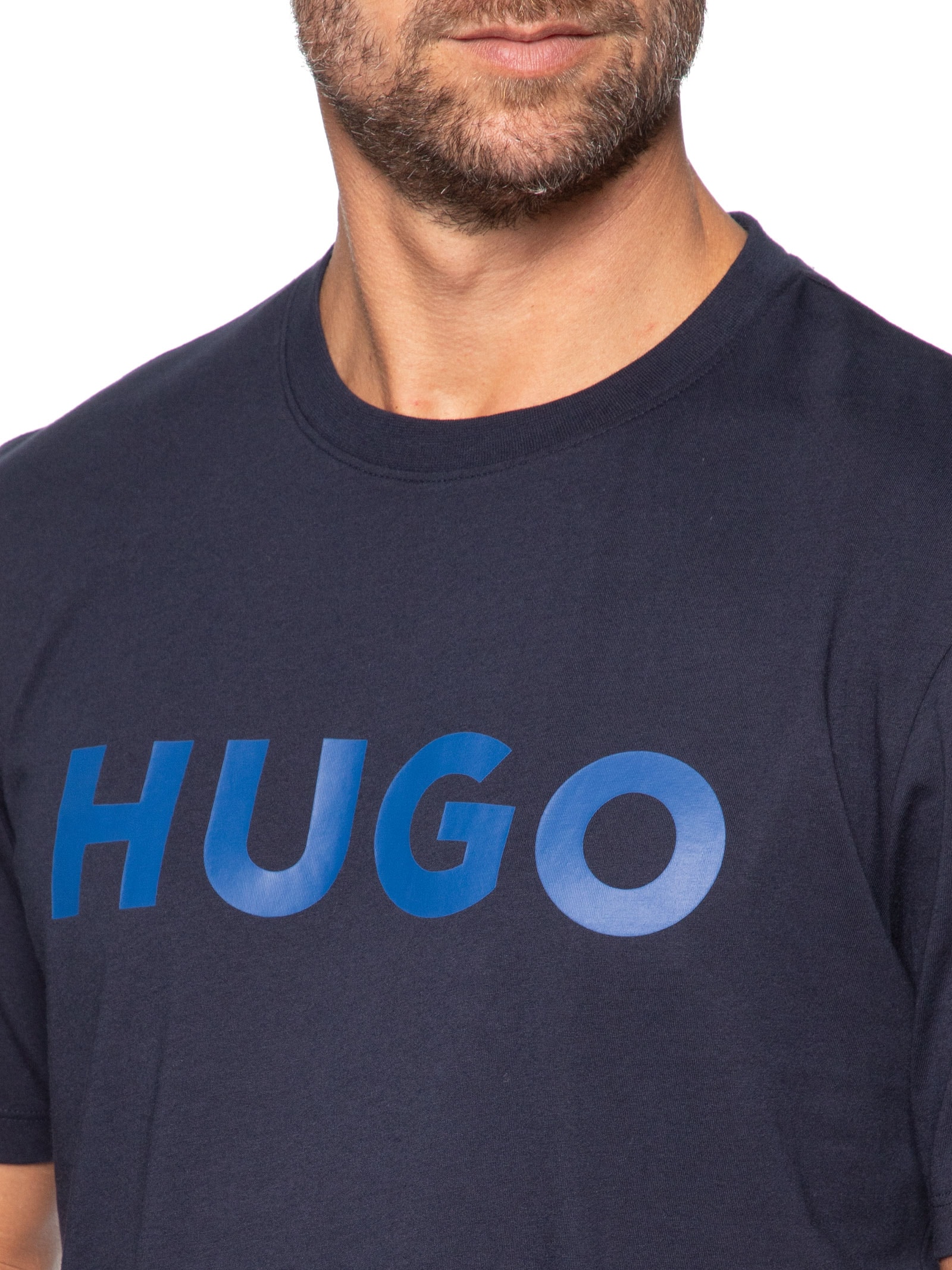 Camiseta Masculina Manga Curta Gola Careca Dulivio Azul Hugo