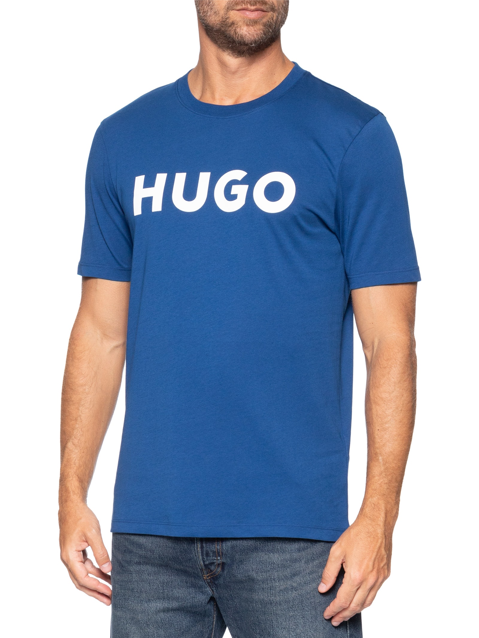Camiseta Masculina Manga Curta Gola Careca Dulivio Azul Hugo