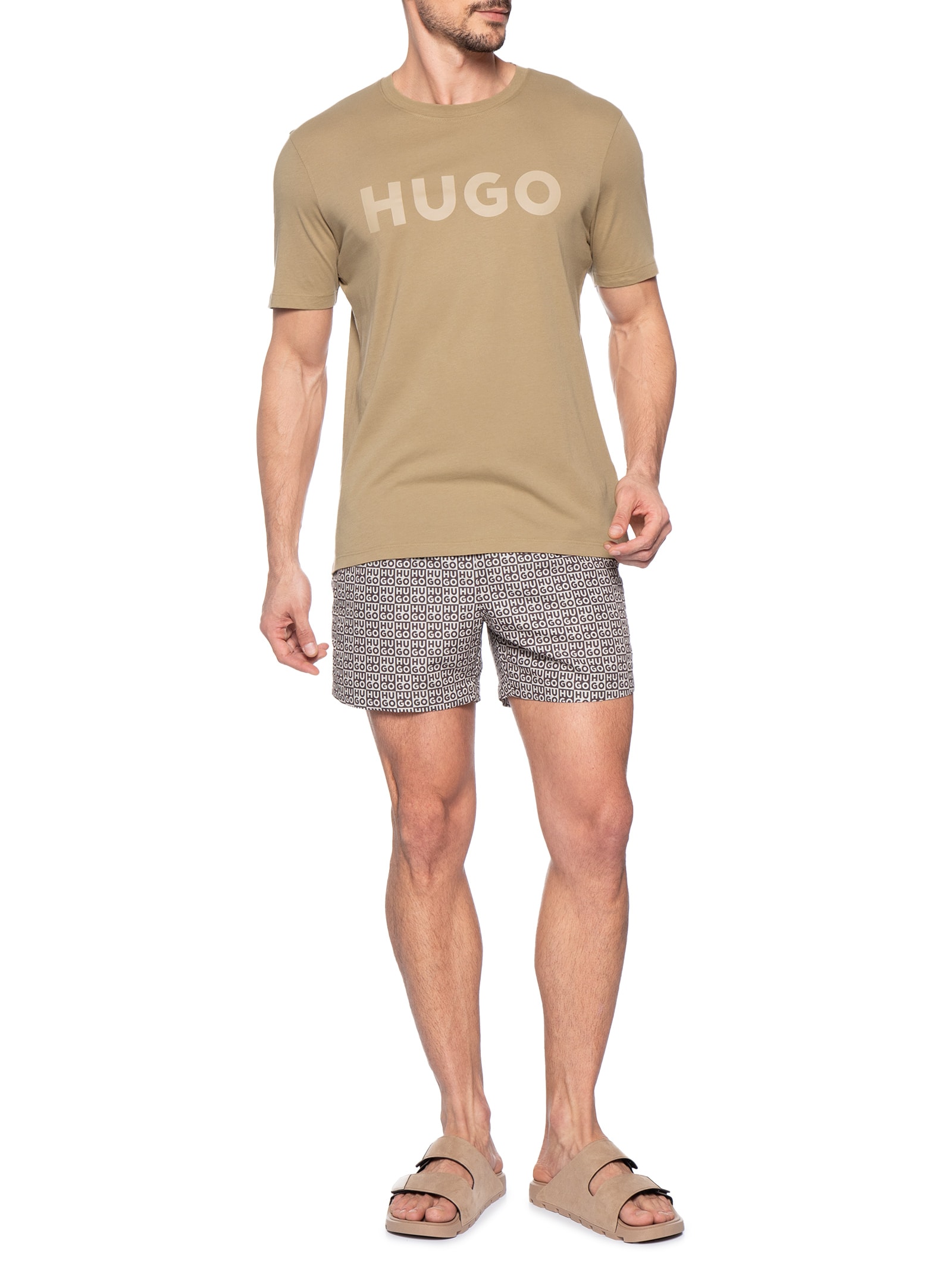 Camiseta Masculina Manga Curta Gola Careca Dulivio Bege Hugo