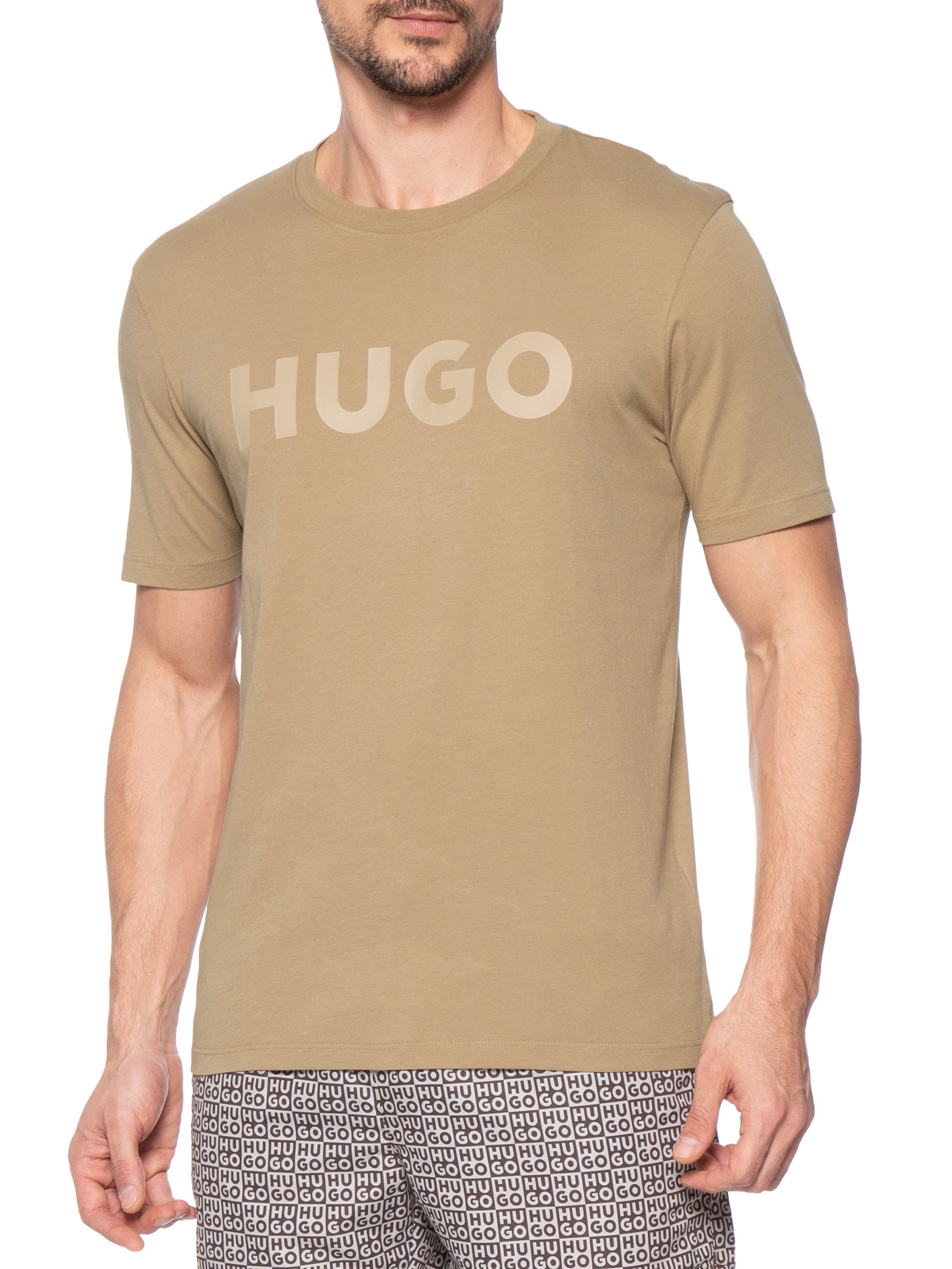 Camiseta Masculina Manga Curta Gola Careca Dulivio Bege Hugo