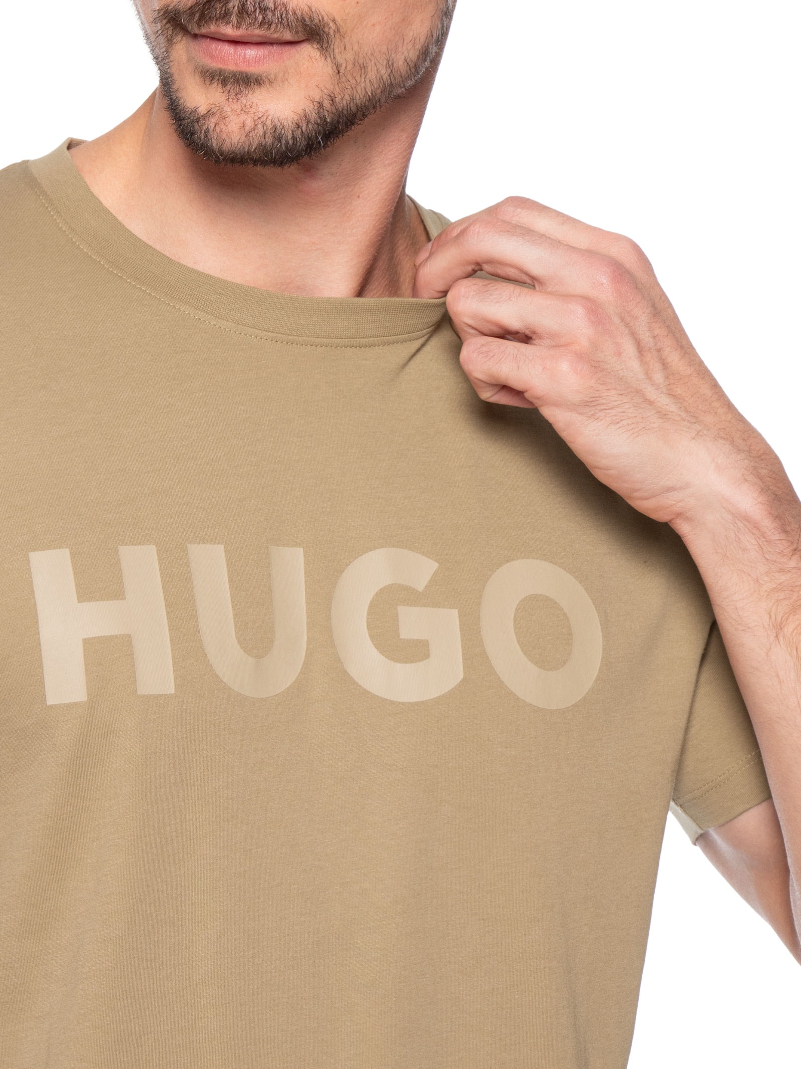 Camiseta Masculina Manga Curta Gola Careca Dulivio Bege Hugo