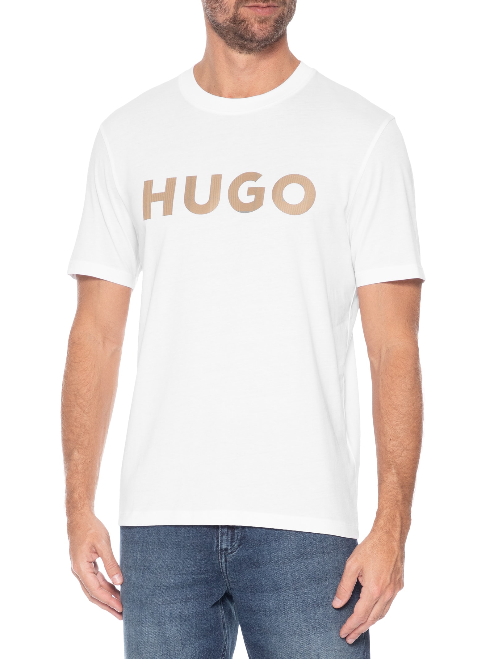 Camiseta Masculina Manga Curta Gola Careca Dulivio Branco Hugo
