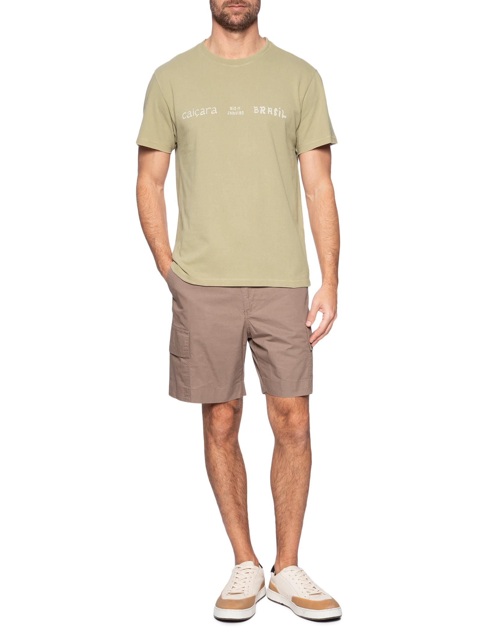 Camiseta Masculina Manga Curta Gola Careca E-Colors Caiçara Type Bege Osklen