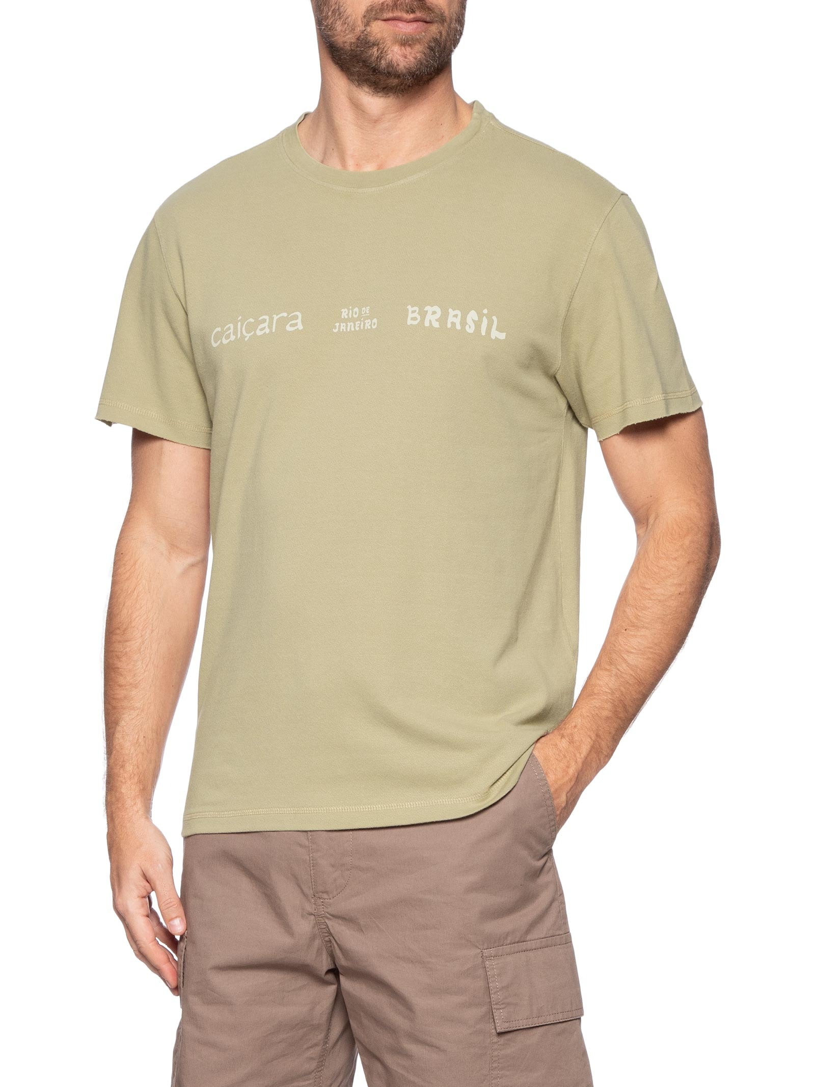Camiseta Masculina Manga Curta Gola Careca E-Colors Caiçara Type Bege Osklen