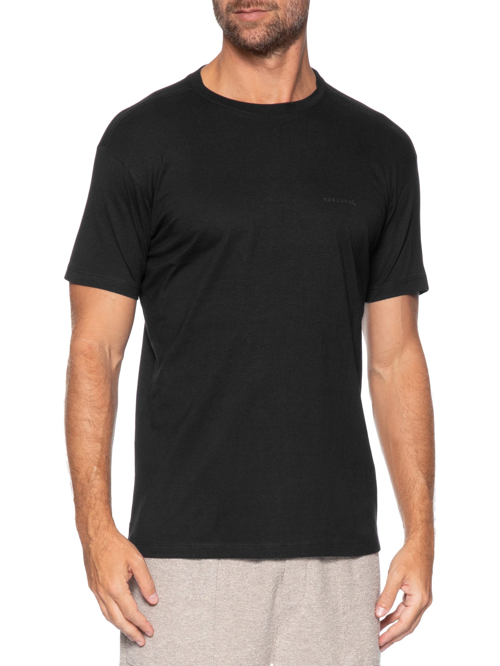 Camiseta Masculina Manga Curta Gola Careca Estampa Assinatura Preto Reserva