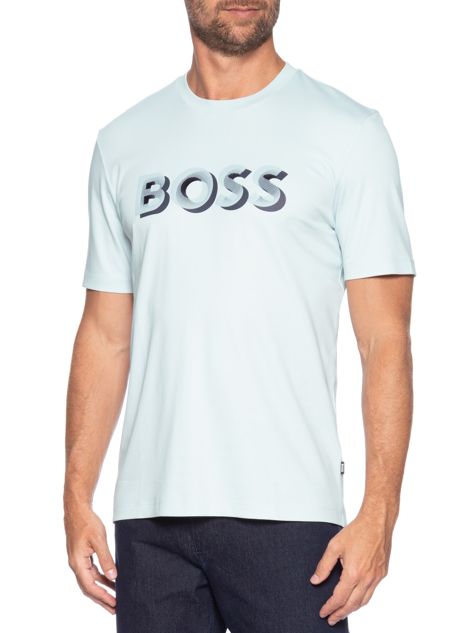 Camiseta Masculina Manga Curta Gola Careca H-Thompson Azul Boss