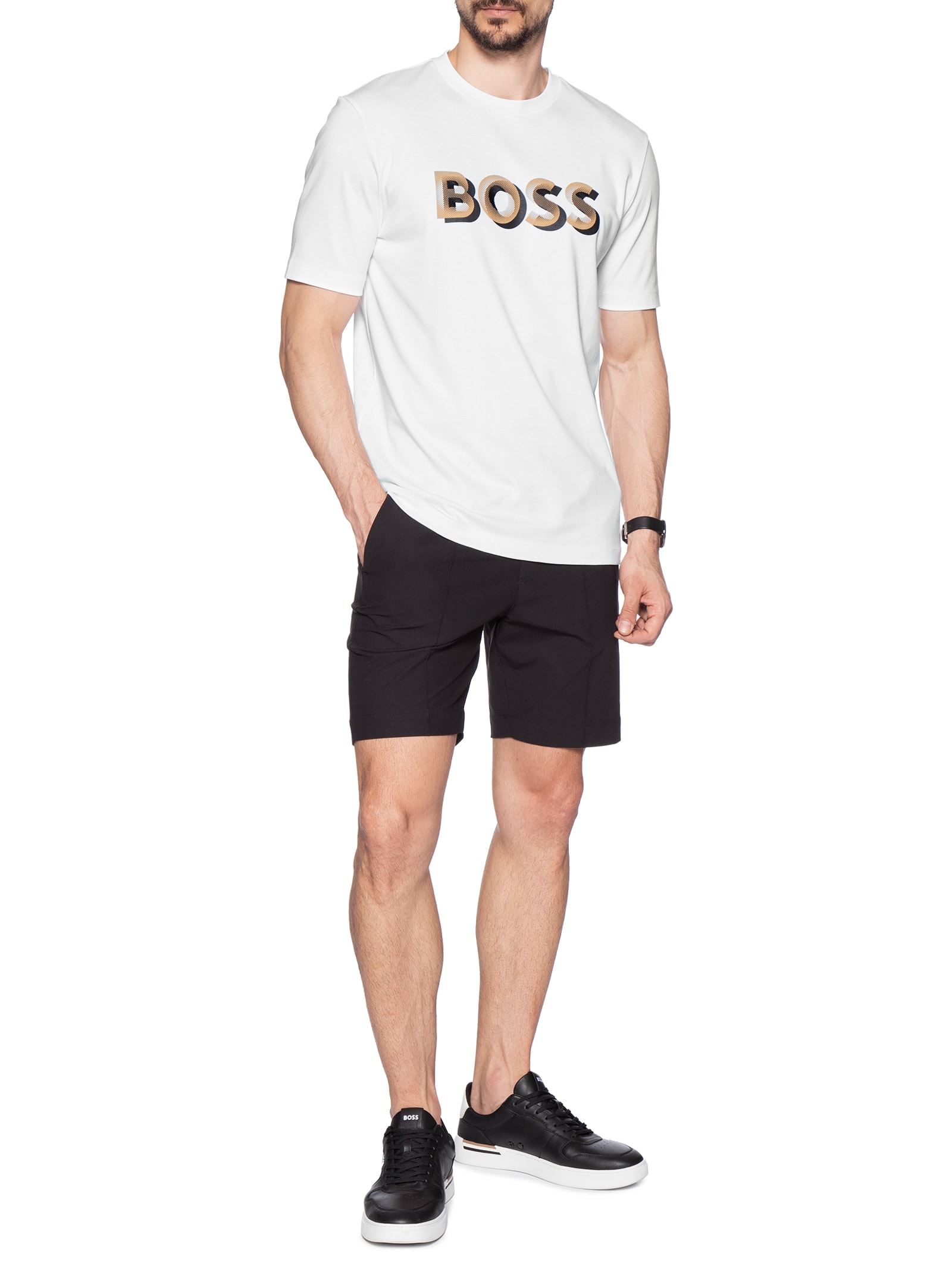 Camiseta Masculina Manga Curta Gola Careca H-Thompson Branco Boss