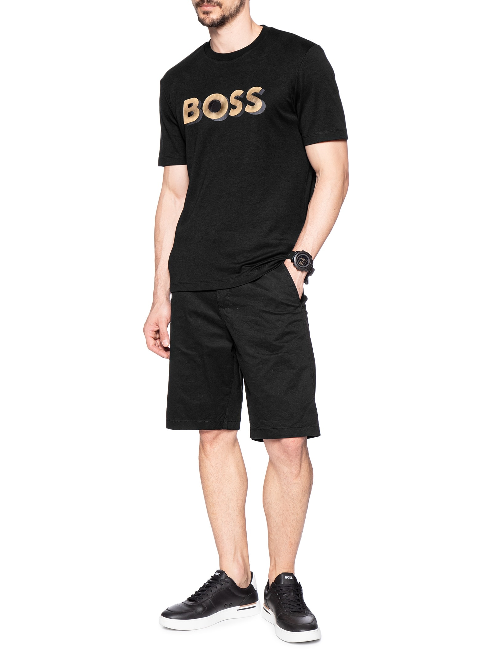 Camiseta Masculina Manga Curta Gola Careca H-Thompson  Preto Boss