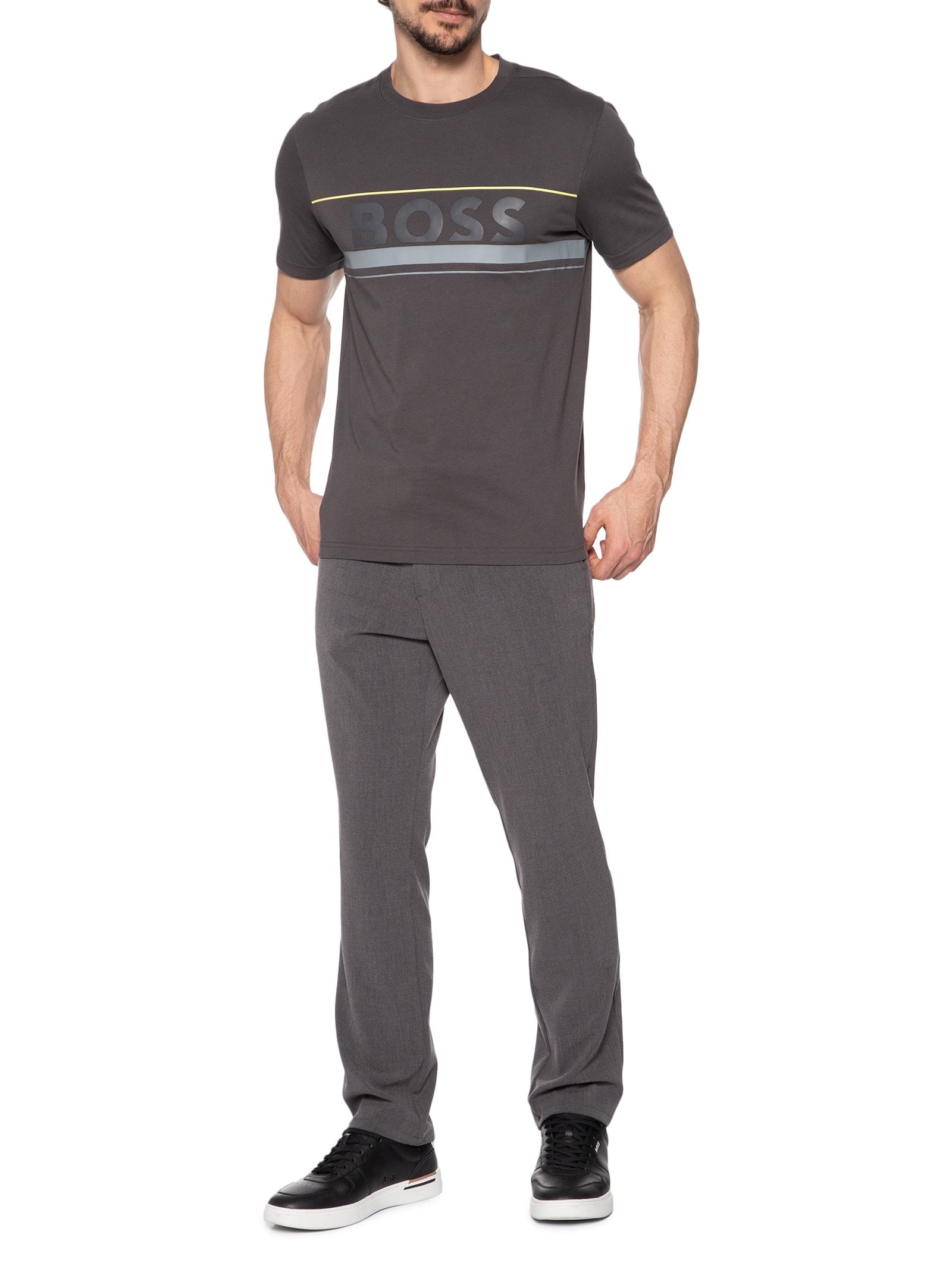 Camiseta Masculina Manga Curta Gola Careca Iconic 01 Cinza Boss