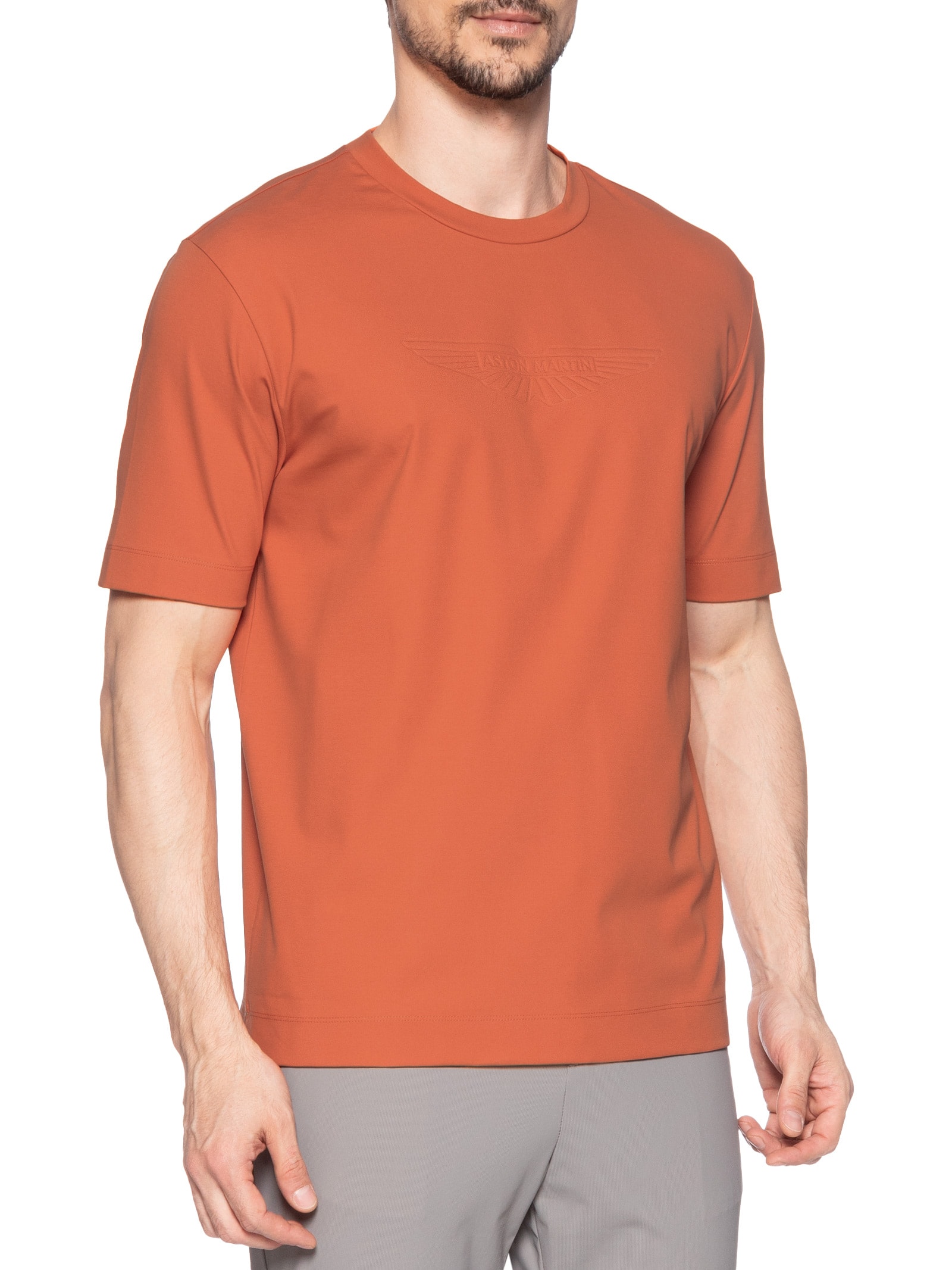 Camiseta Masculina Manga Curta Gola Careca L Max  Collab Aston Martin  Laranja Boss