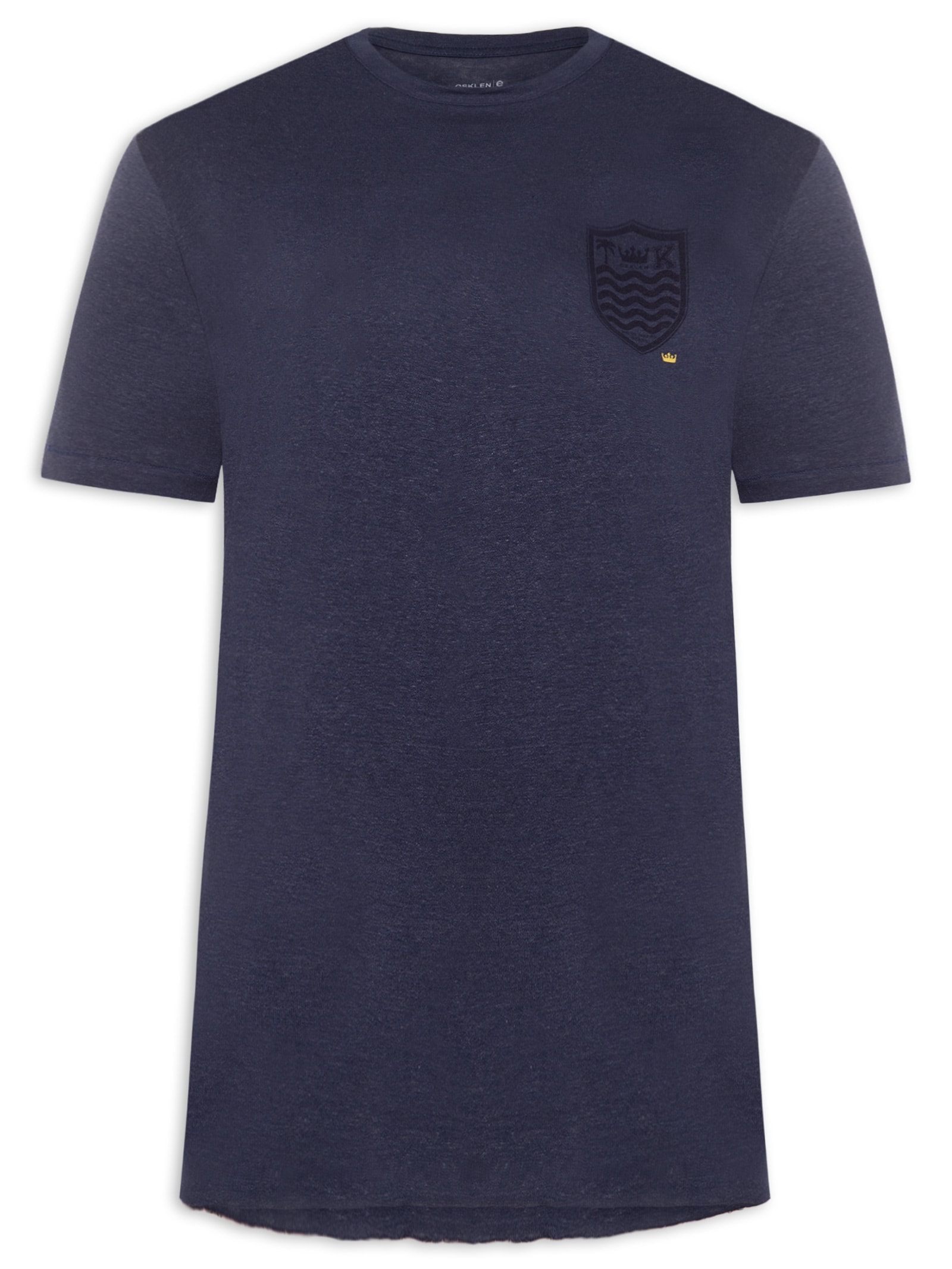 Camiseta Masculina Manga Curta Gola Careca Light Brasão Linen Azul Osklen