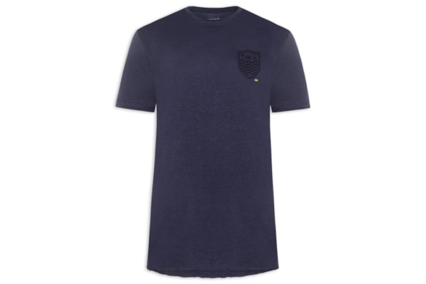 Camiseta Masculina Manga Curta Gola Careca Light Brasão Linen - Azul