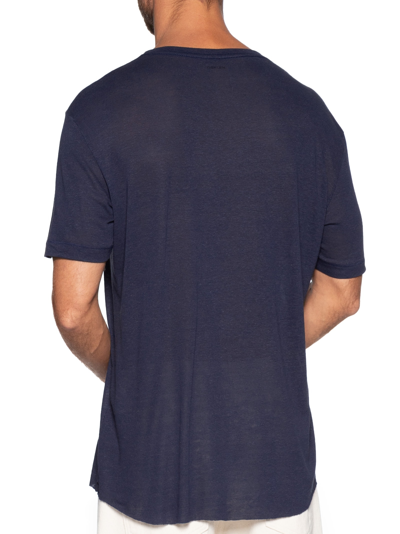 Camiseta Masculina Manga Curta Gola Careca Light Brasão Linen Azul Osklen