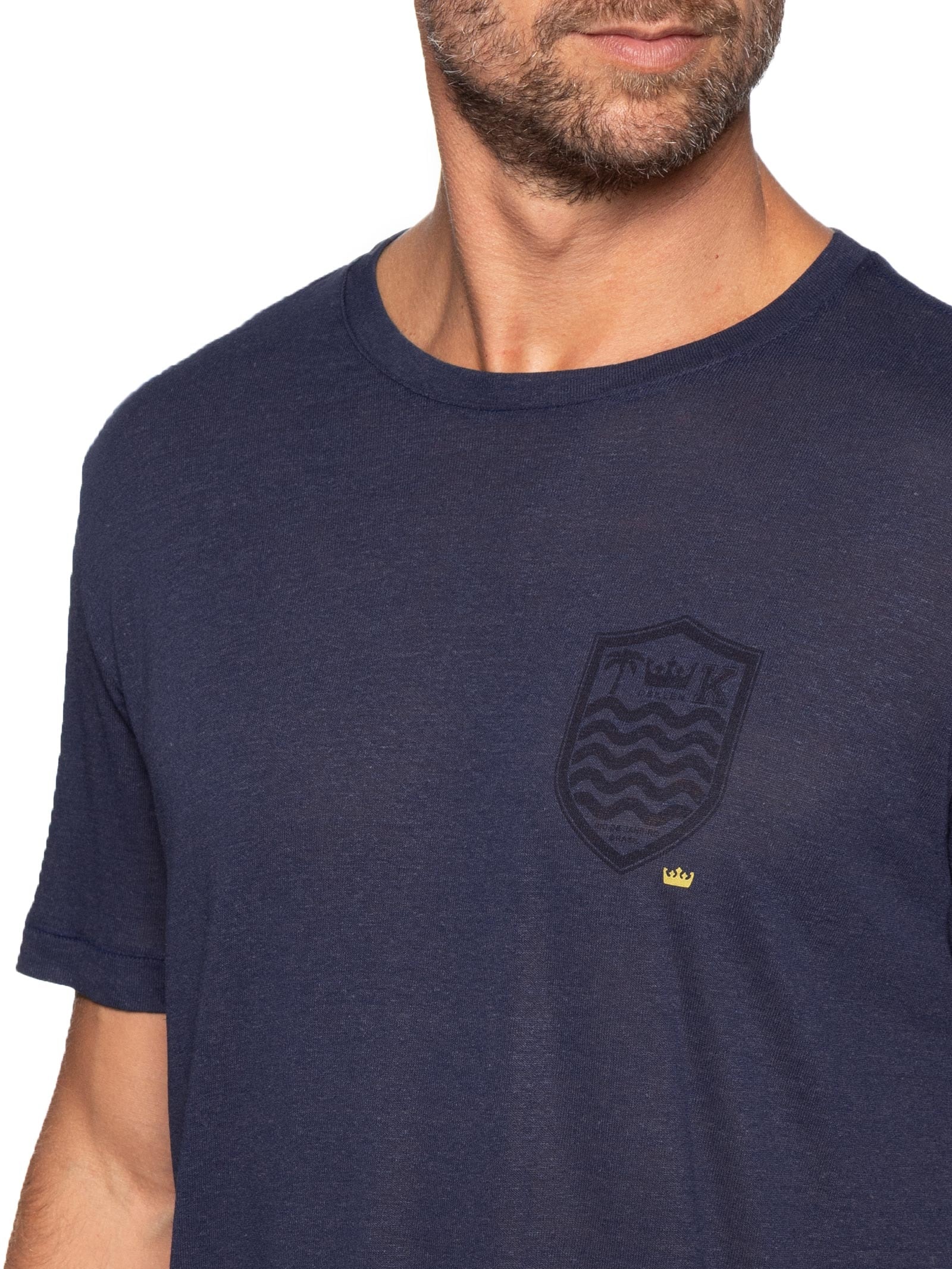 Camiseta Masculina Manga Curta Gola Careca Light Brasão Linen Azul Osklen