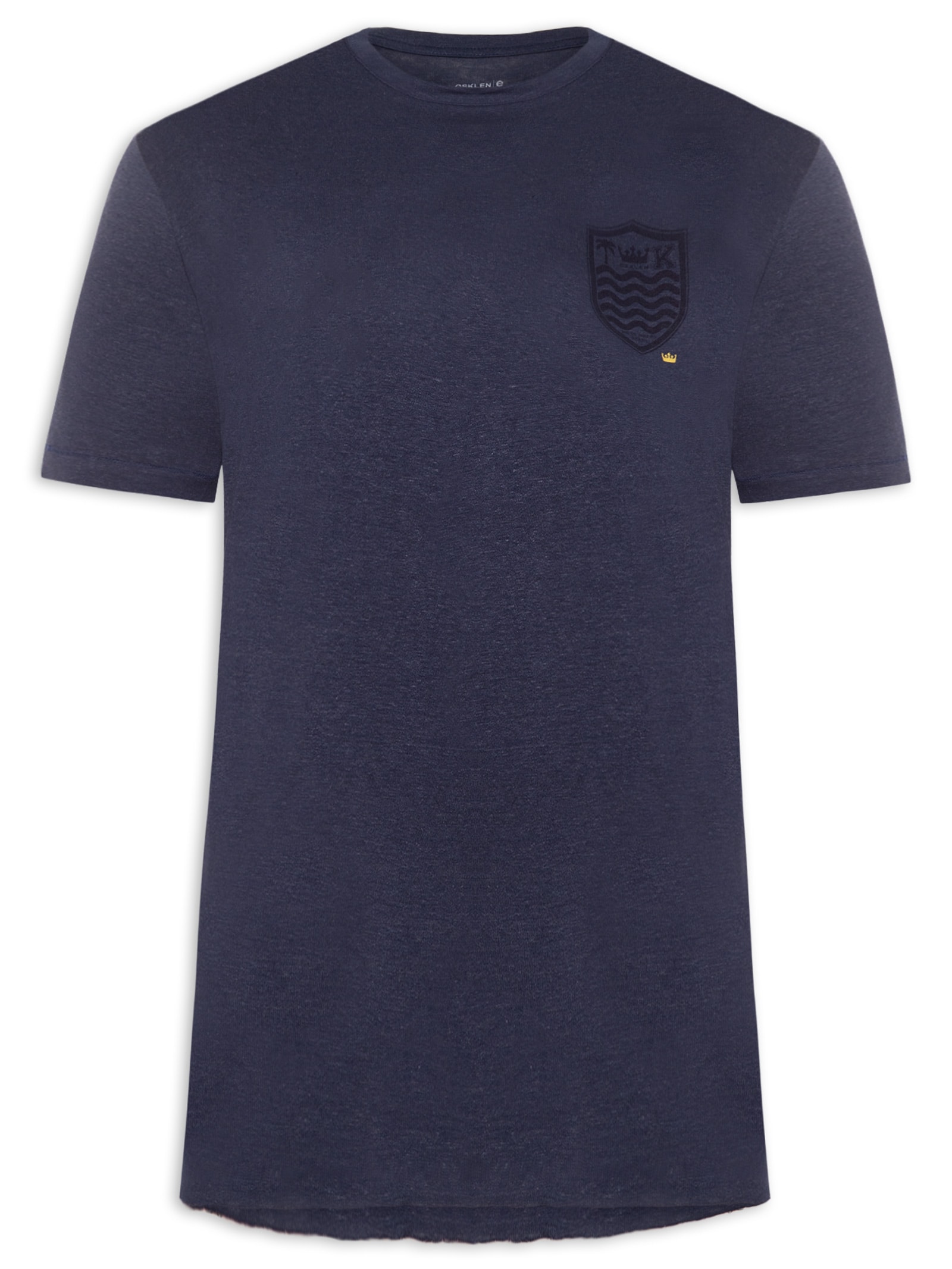 Camiseta Masculina Manga Curta Gola Careca Light Brasão Linen Azul Osklen