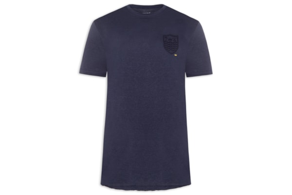 Camiseta Masculina Manga Curta Gola Careca Light Brasão Linen - Azul