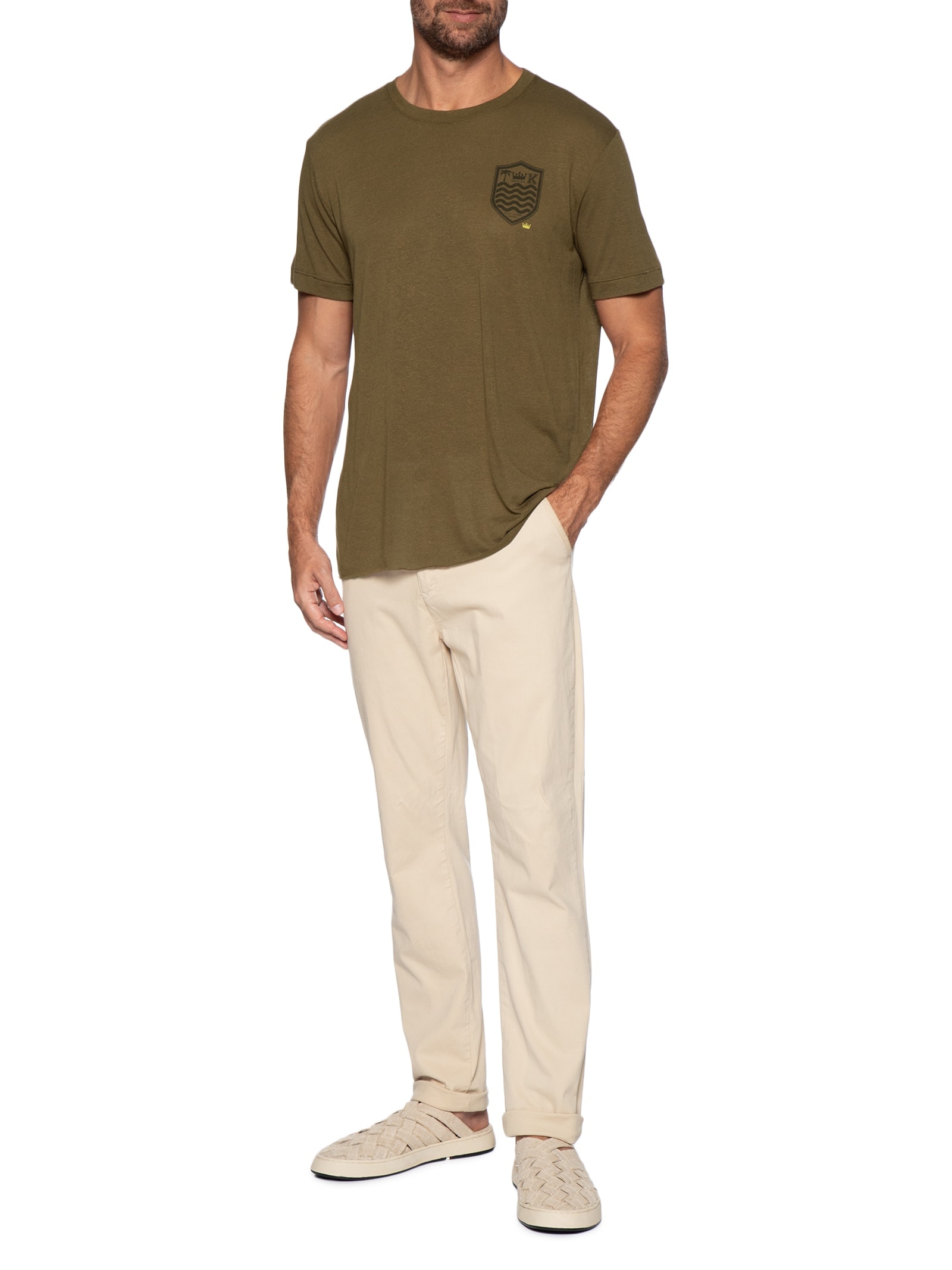 Camiseta Masculina Manga Curta Gola Careca Light Brasão Linen Marrom Osklen