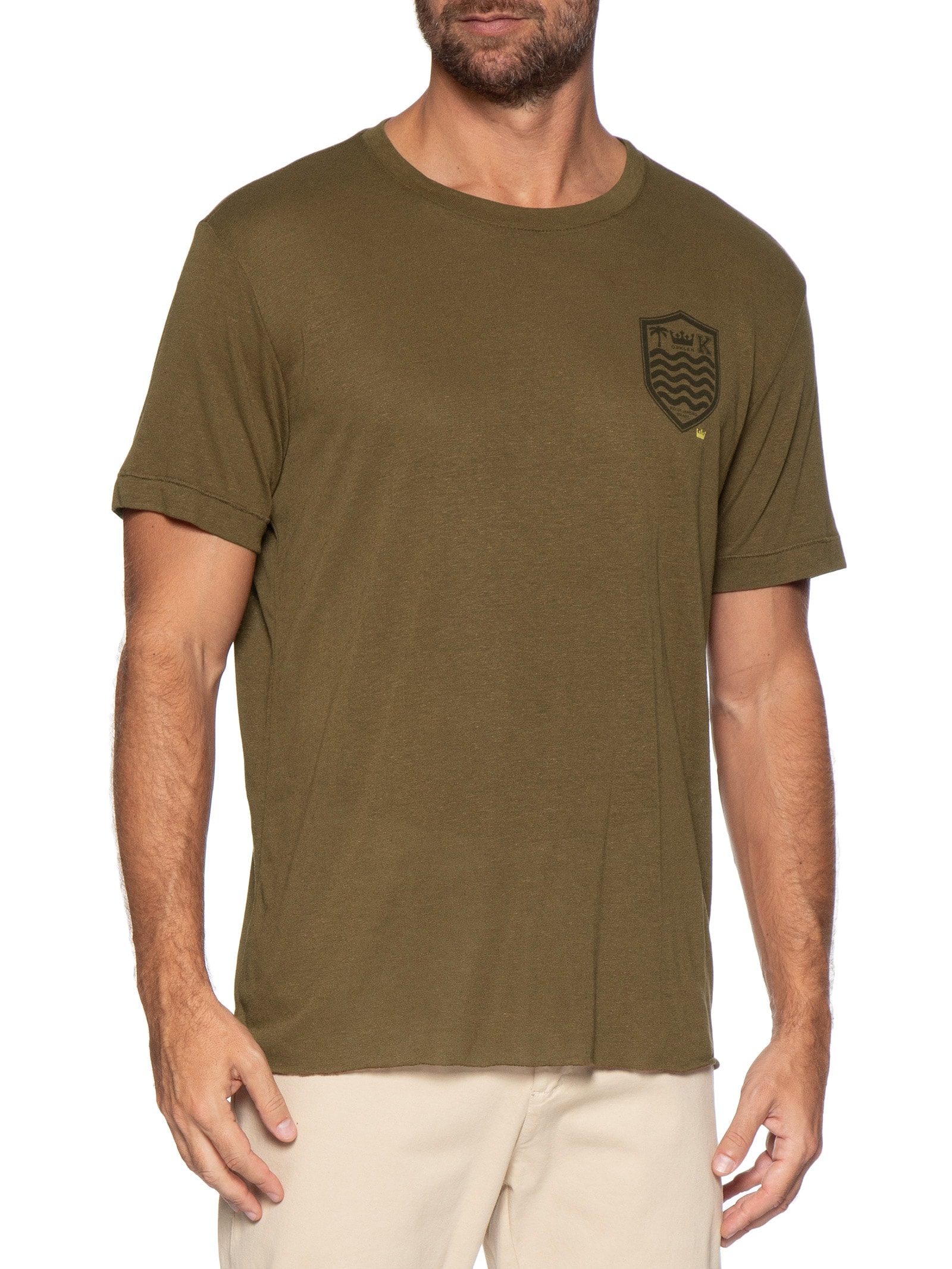 Camiseta Masculina Manga Curta Gola Careca Light Brasão Linen Marrom Osklen