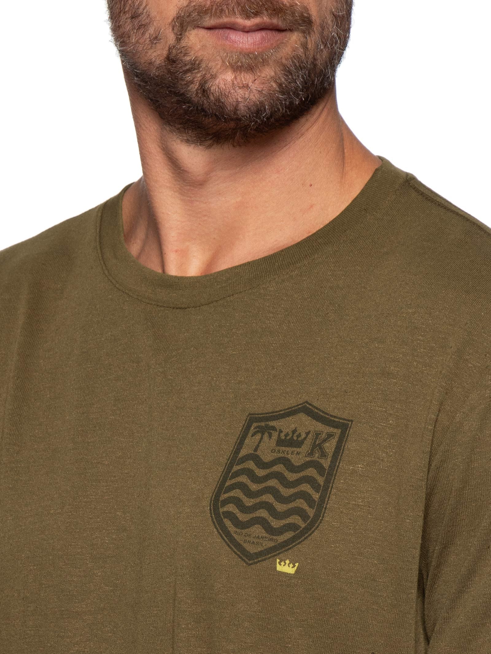 Camiseta Masculina Manga Curta Gola Careca Light Brasão Linen Marrom Osklen