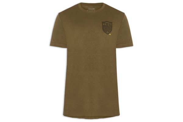 Camiseta Masculina Manga Curta Gola Careca Light Brasão Linen - Marrom