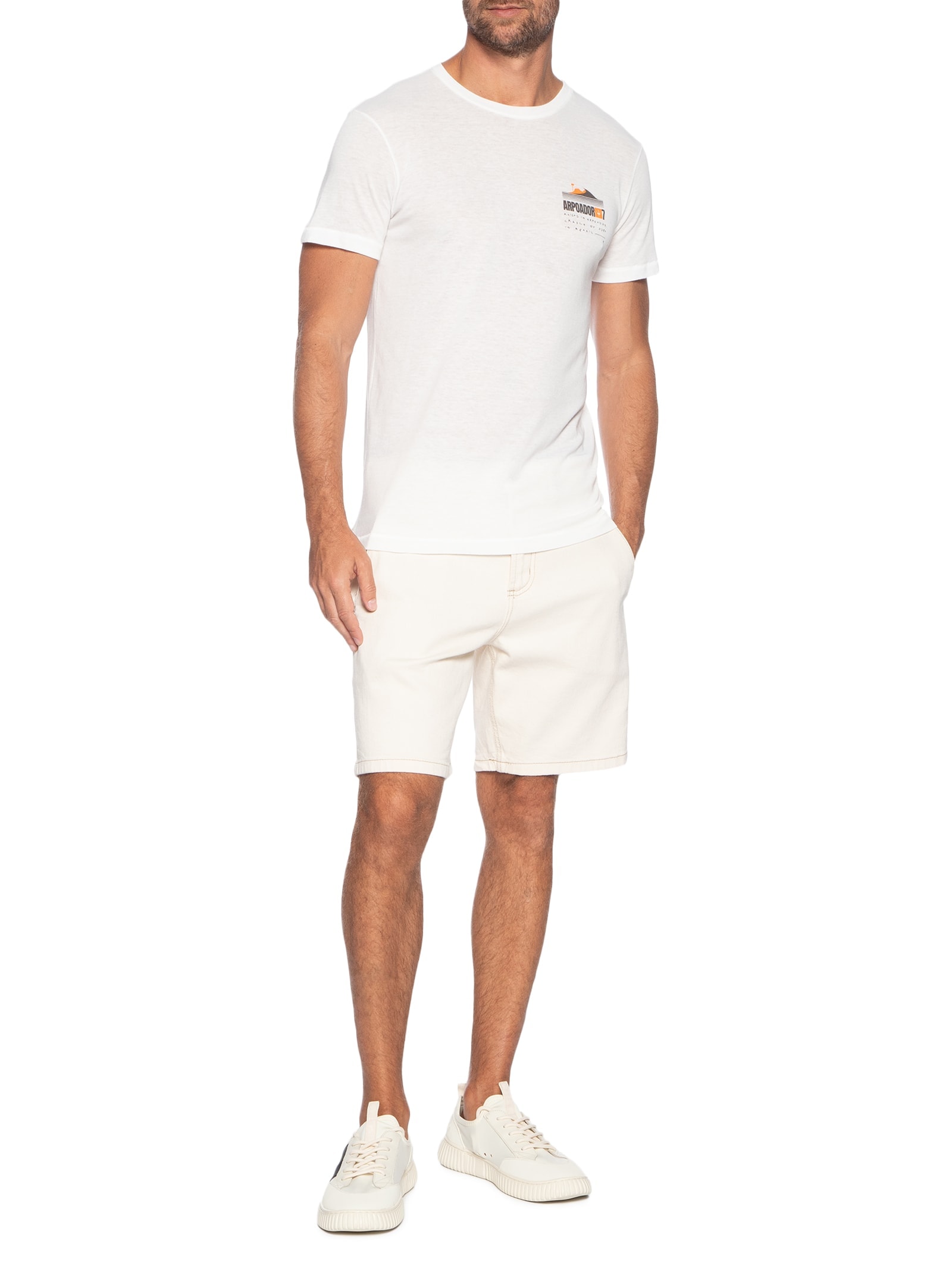 Camiseta Masculina Manga Curta Gola Careca Light Eco Arpoador  Branco Osklen