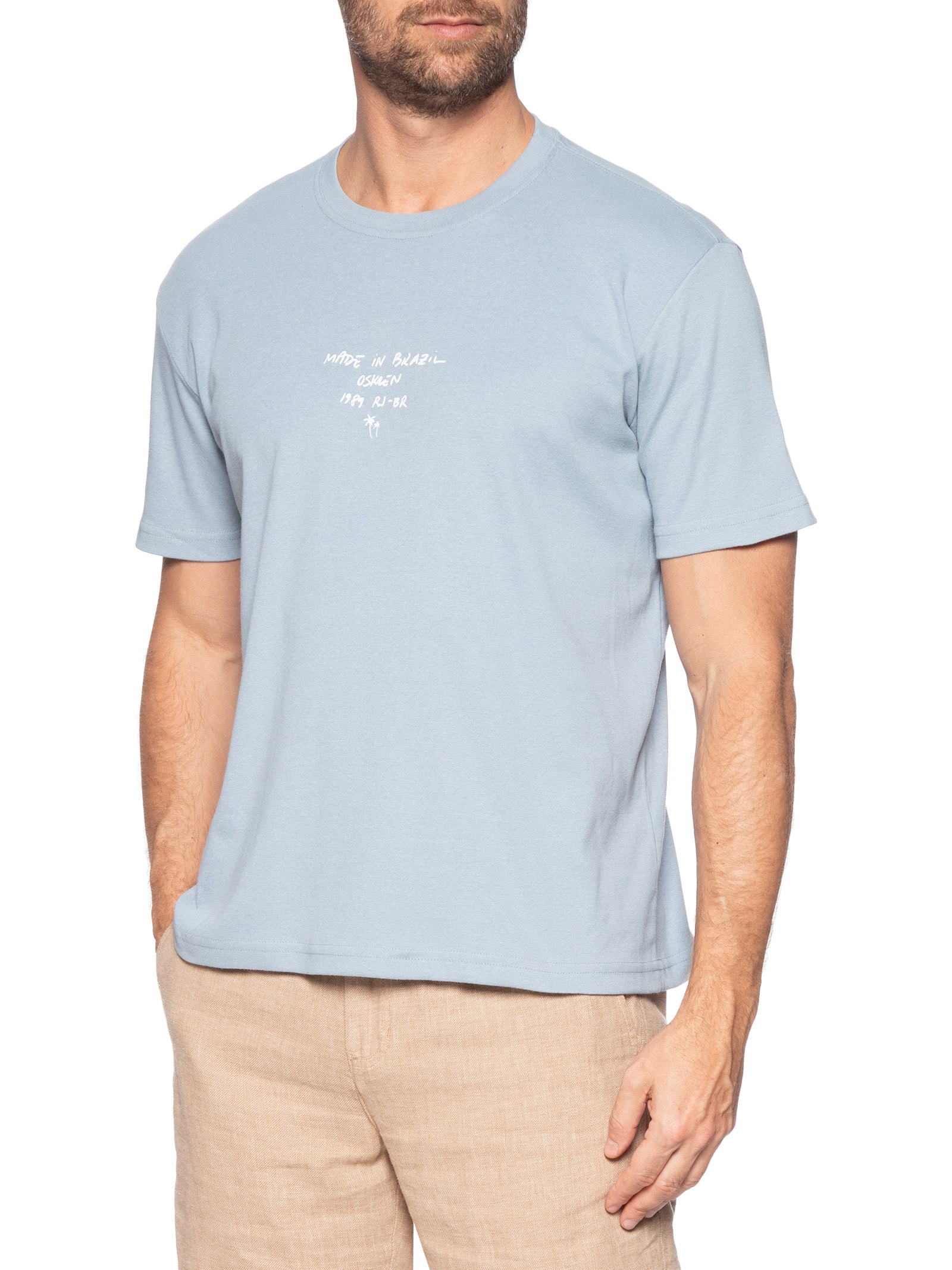 Camiseta Masculina Manga Curta Gola Careca Made In Brazil Azul Osklen