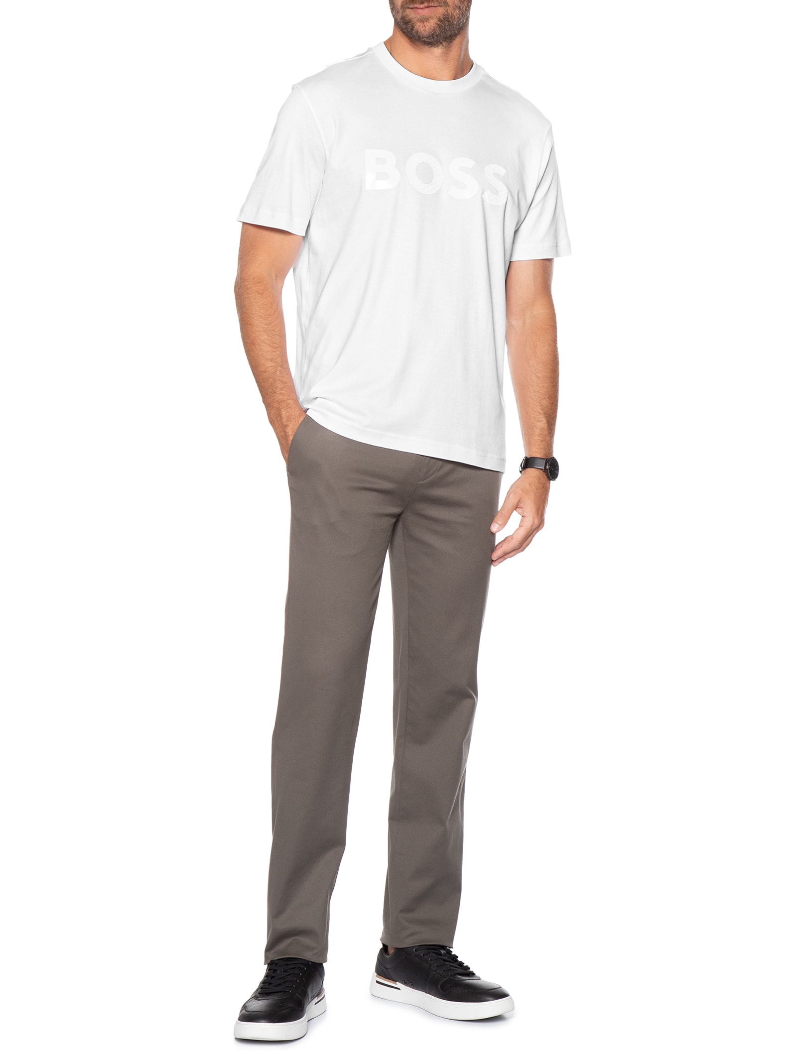 Camiseta Masculina Manga Curta Gola Careca Mirror Iconic Branco Boss