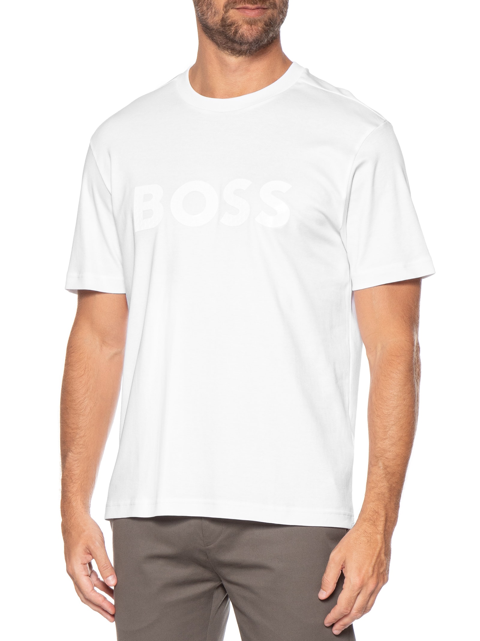 Camiseta Masculina Manga Curta Gola Careca Mirror Iconic Branco Boss