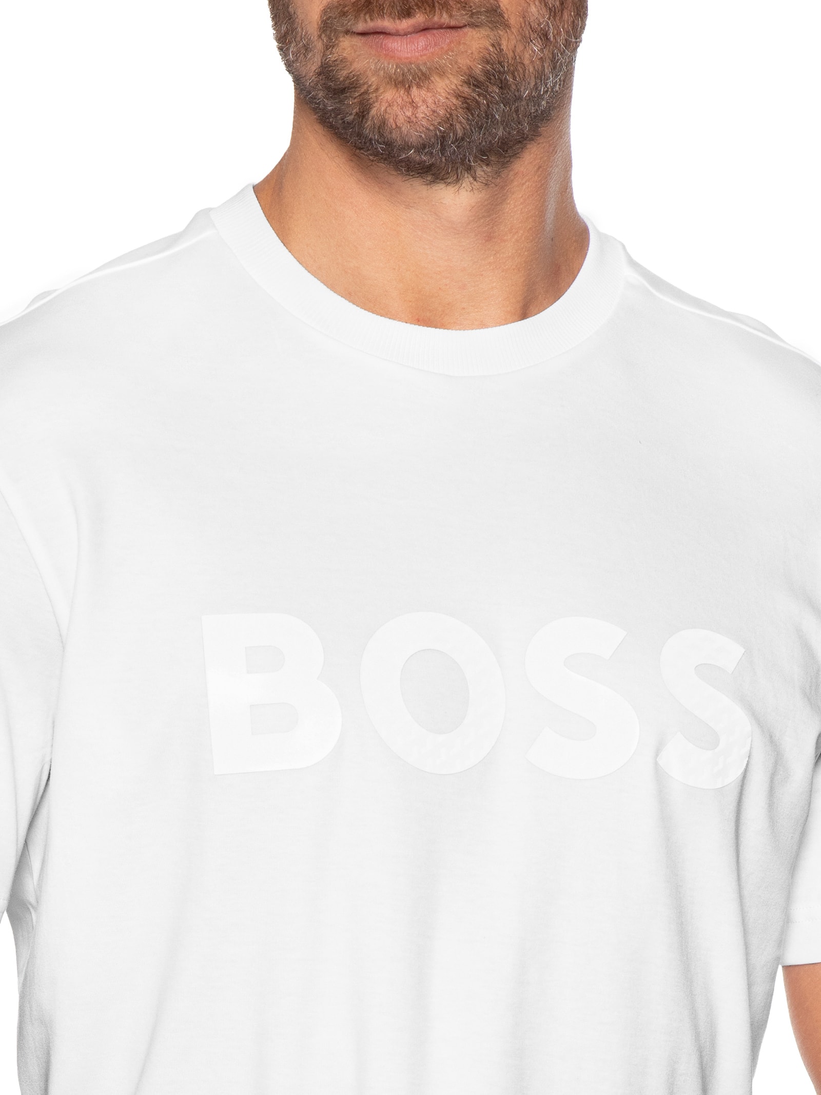 Camiseta Masculina Manga Curta Gola Careca Mirror Iconic Branco Boss