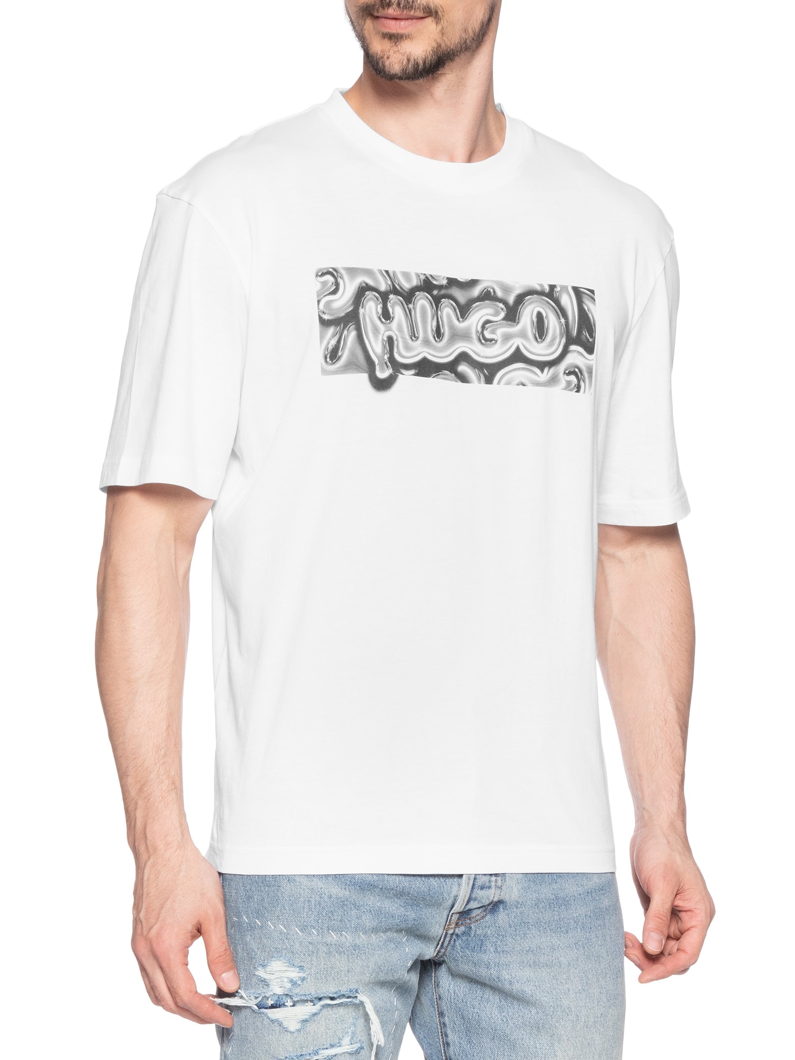 Camiseta Masculina Manga Curta Gola Careca Nedirix  Branco Hugo