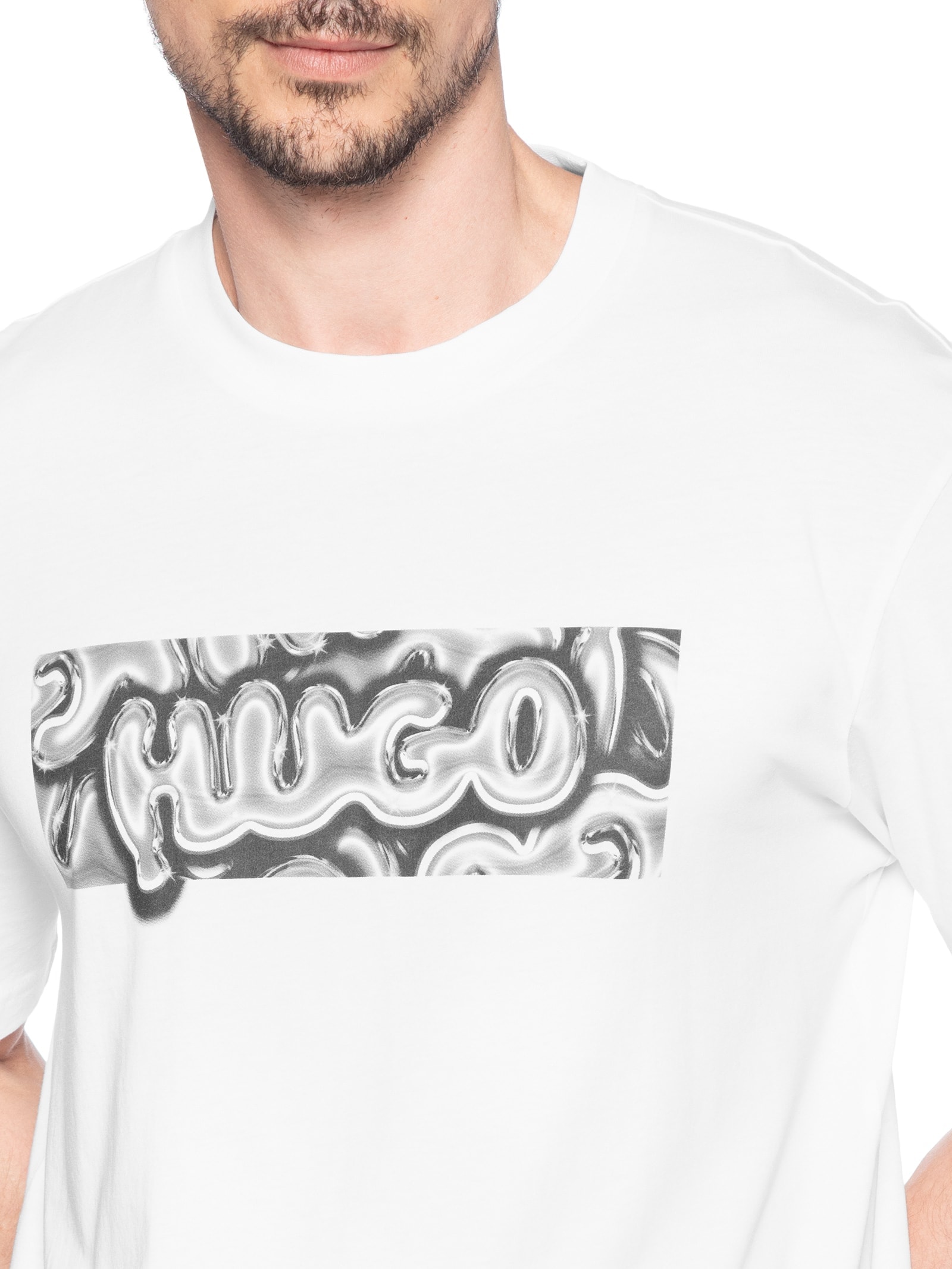 Camiseta Masculina Manga Curta Gola Careca Nedirix  Branco Hugo