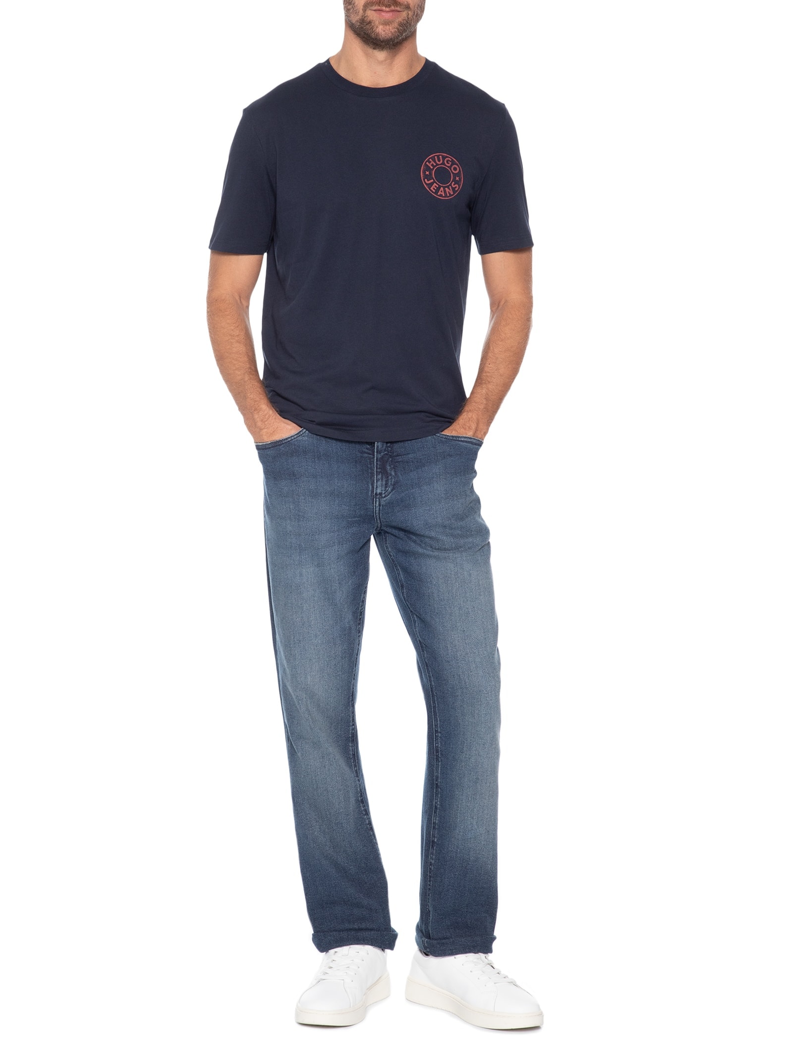 Camiseta Masculina Manga Curta Gola Careca Nemodo Azul Hugo