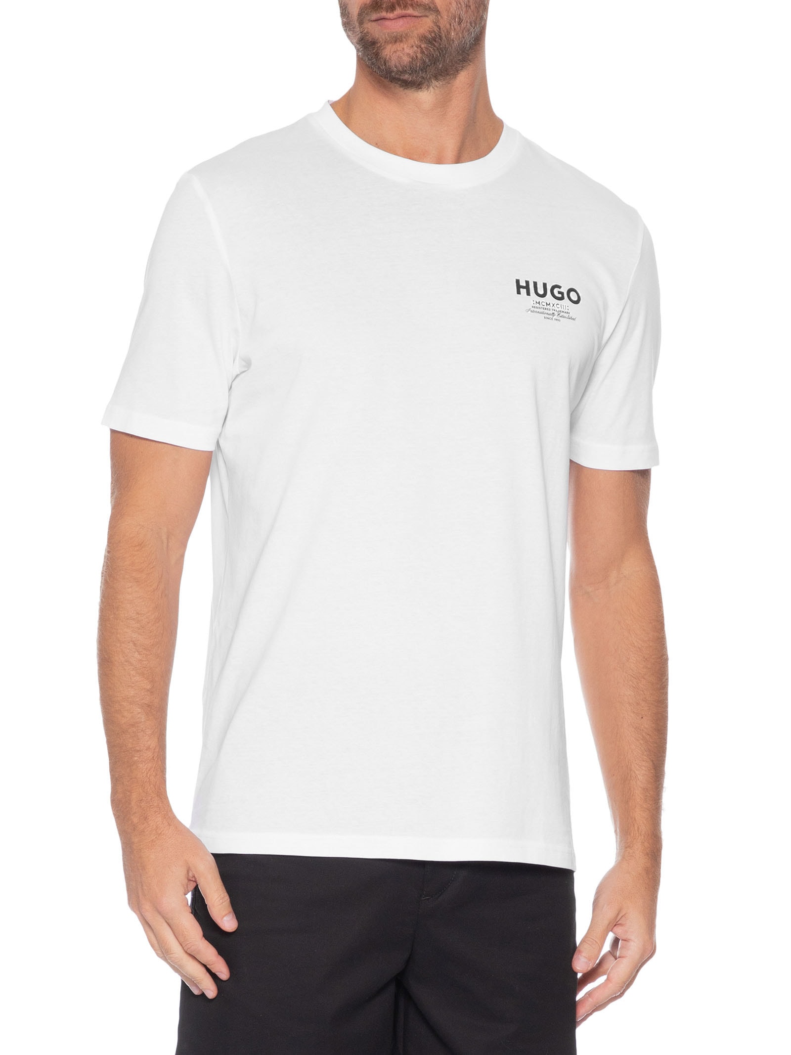 Camiseta Masculina Manga Curta Gola Careca Nesptee Branco Hugo