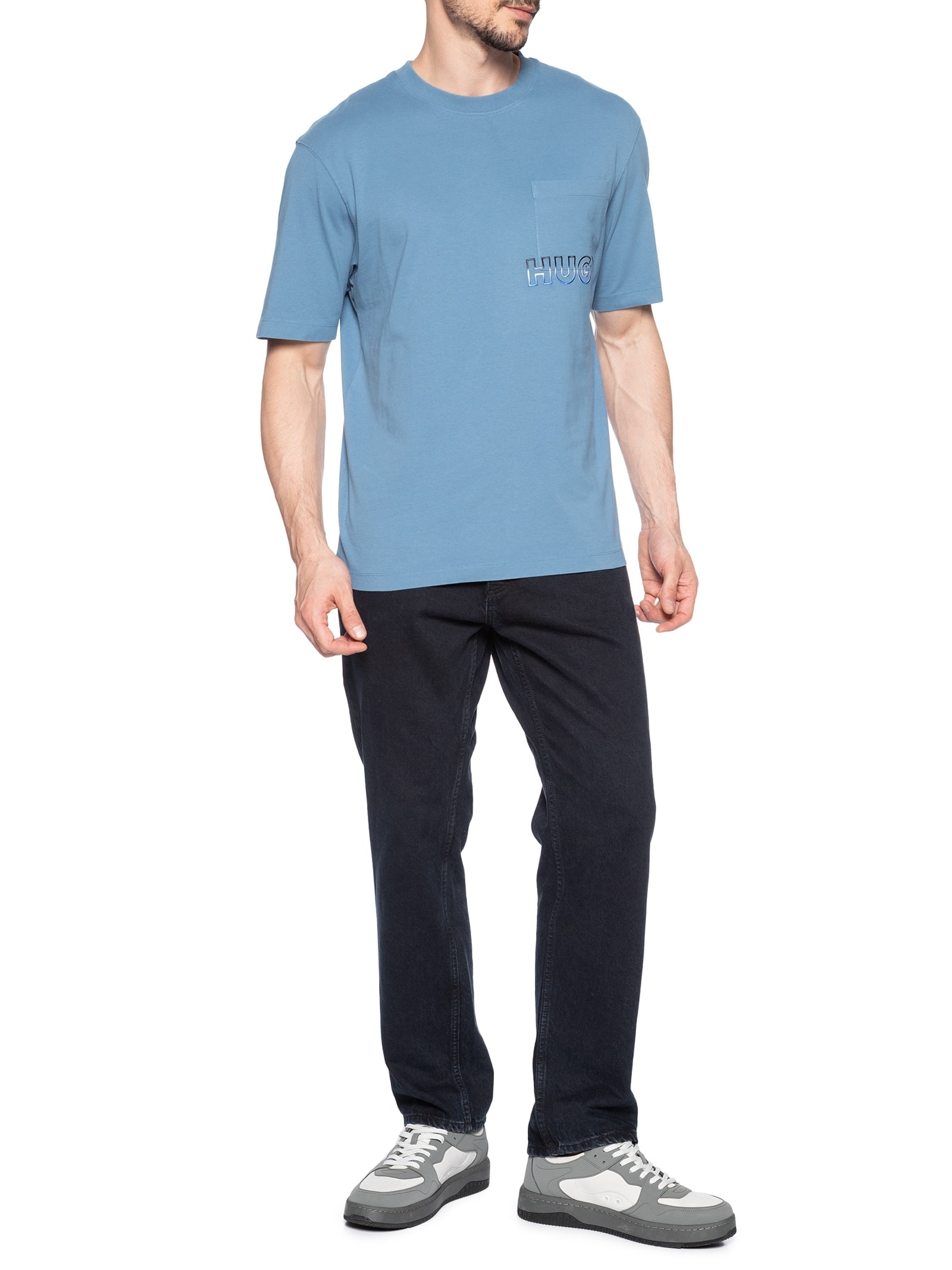 Camiseta Masculina Manga Curta Gola Careca Nogoste  Azul Hugo