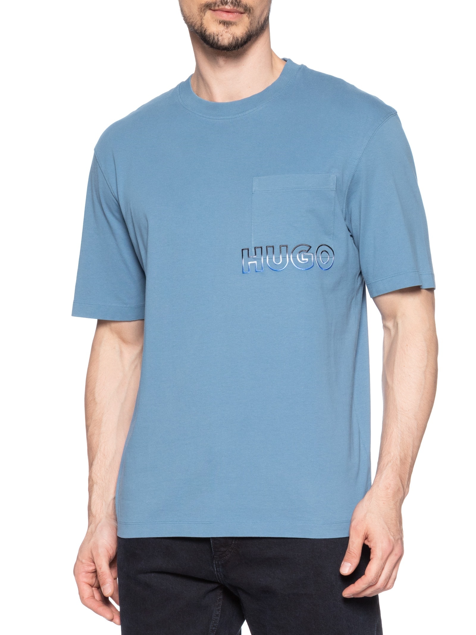 Camiseta Masculina Manga Curta Gola Careca Nogoste  Azul Hugo