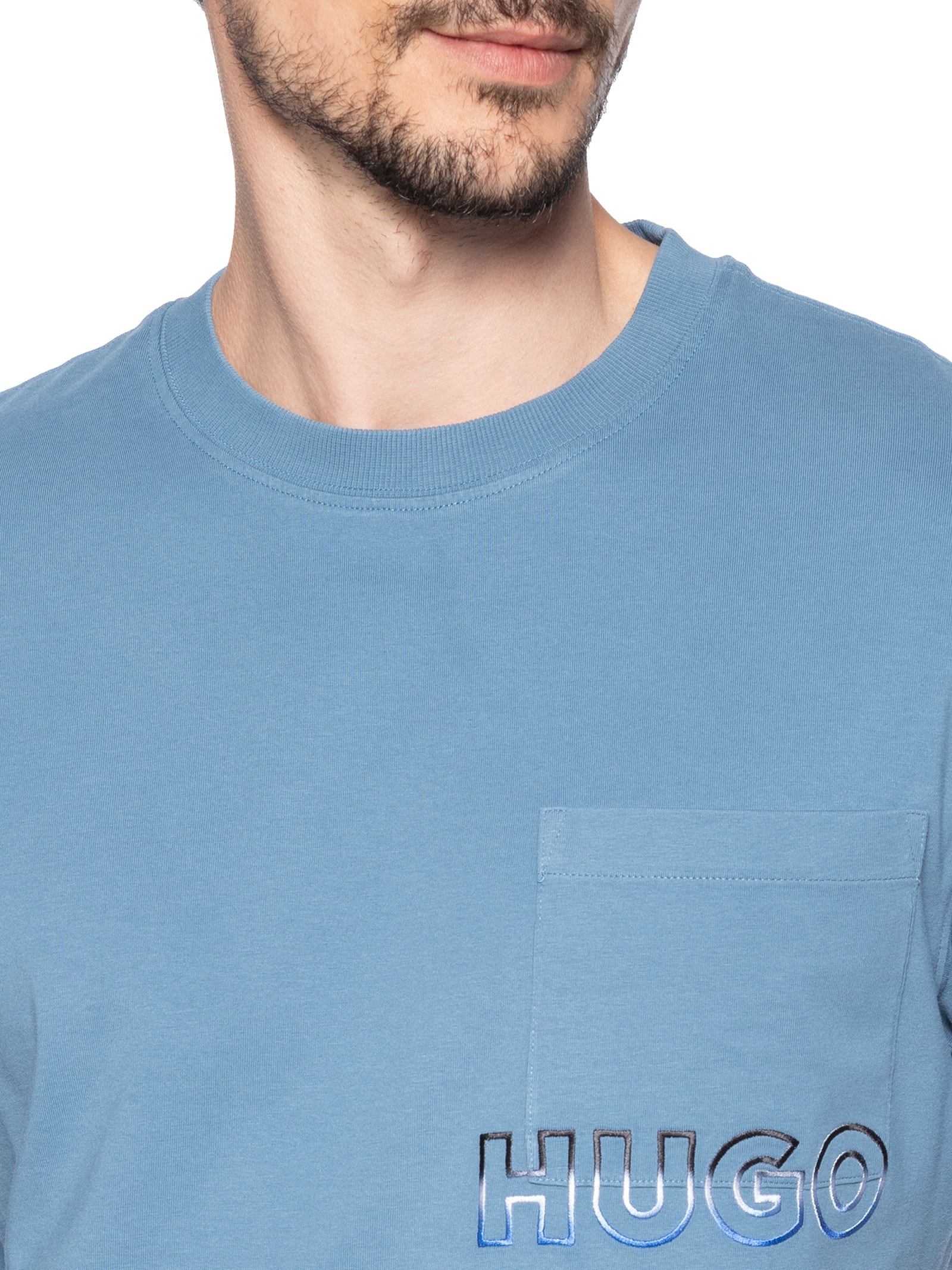 Camiseta Masculina Manga Curta Gola Careca Nogoste  Azul Hugo