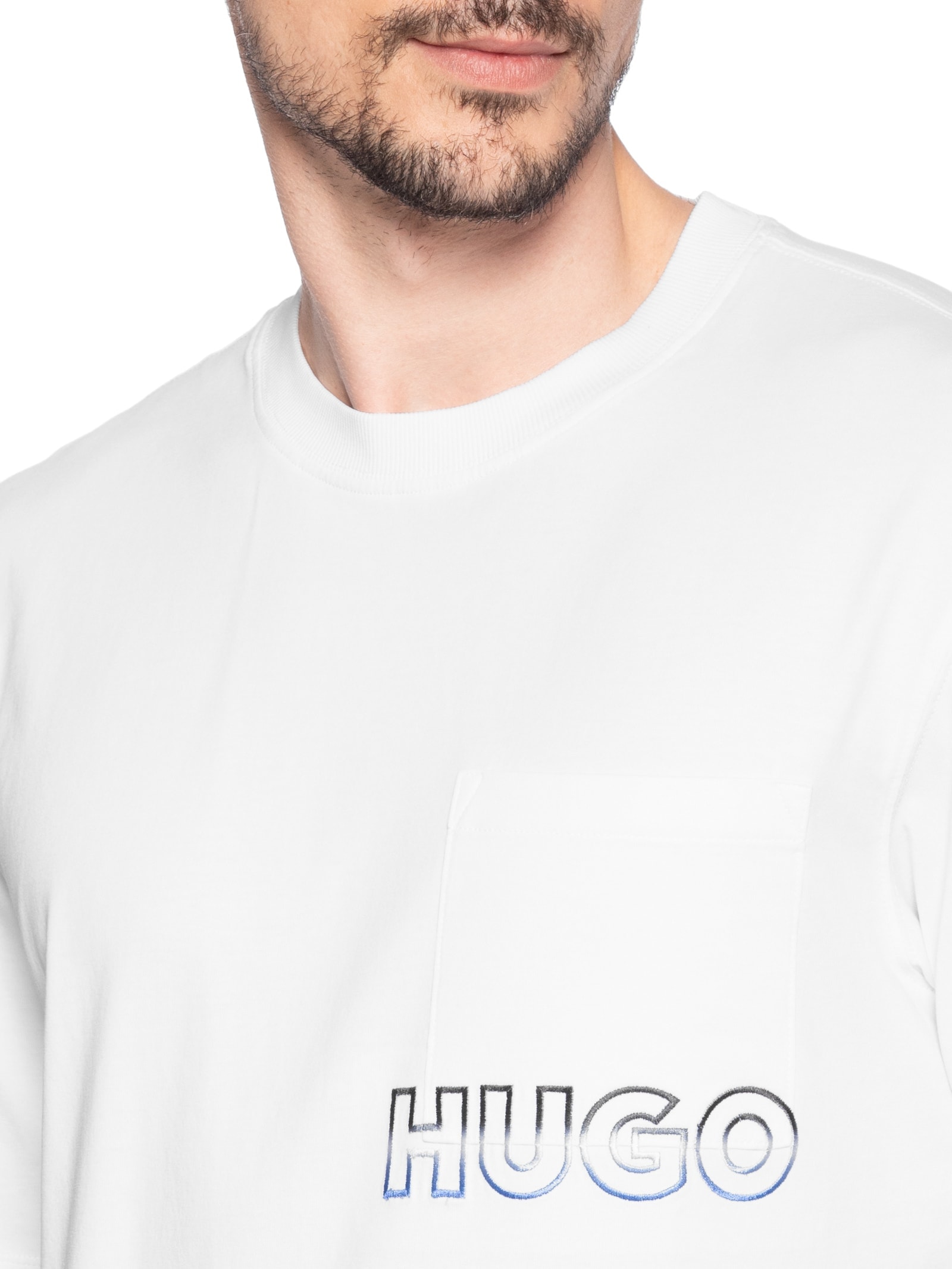 Camiseta Masculina Manga Curta Gola Careca Nogoste  Branco Hugo