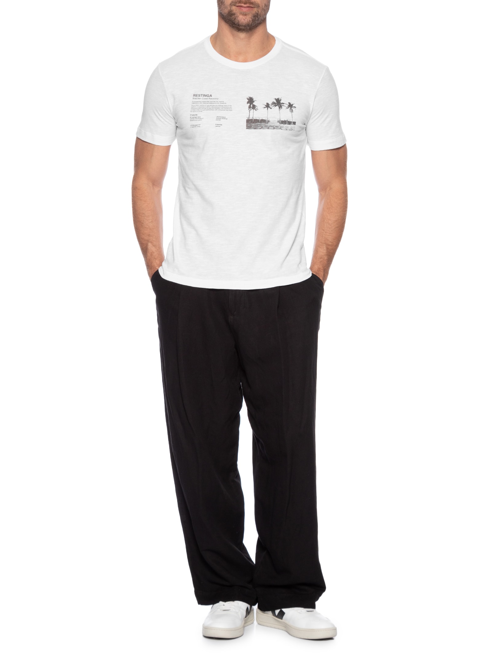 Camiseta Masculina Manga Curta Gola Careca Org Restinga Branco Osklen
