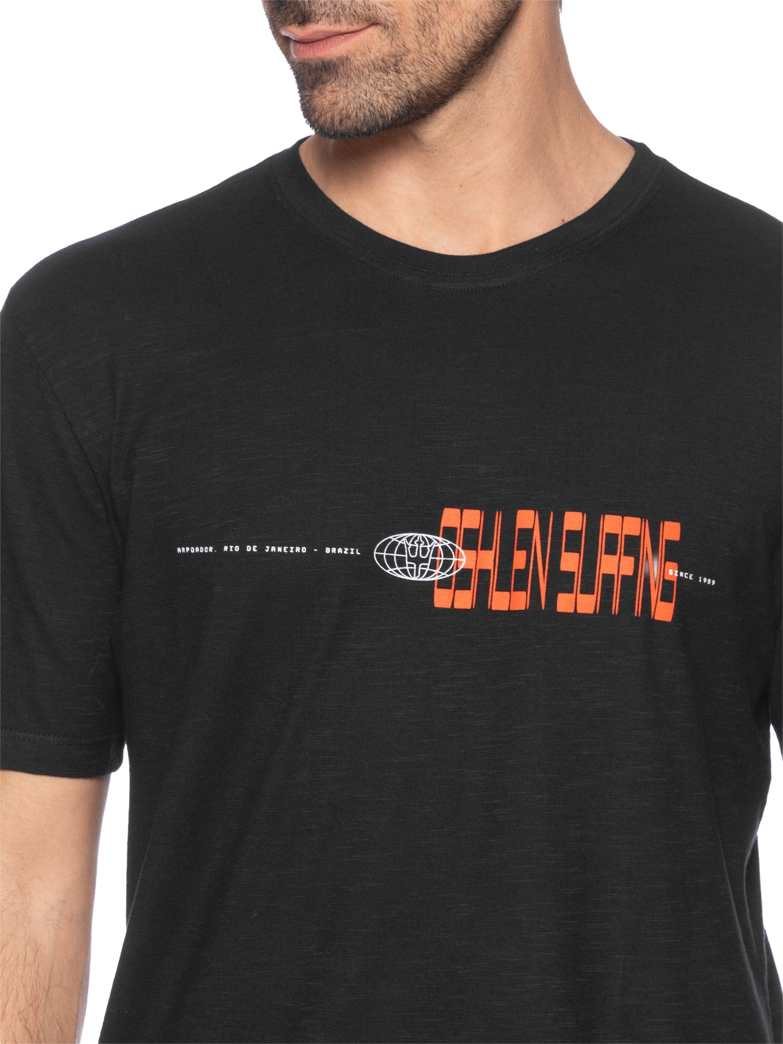 Camiseta Masculina Manga Curta Gola Careca Organic Rough Surfing Glitch Preto Osklen