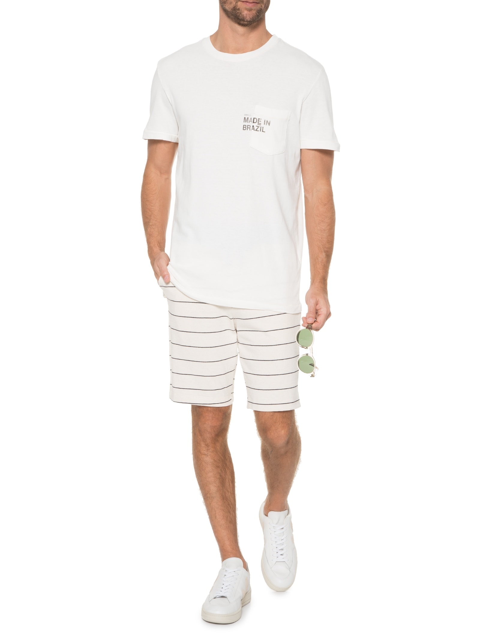 Camiseta Masculina Manga Curta Gola Careca Pocket Made In Brazil  Off White Osklen