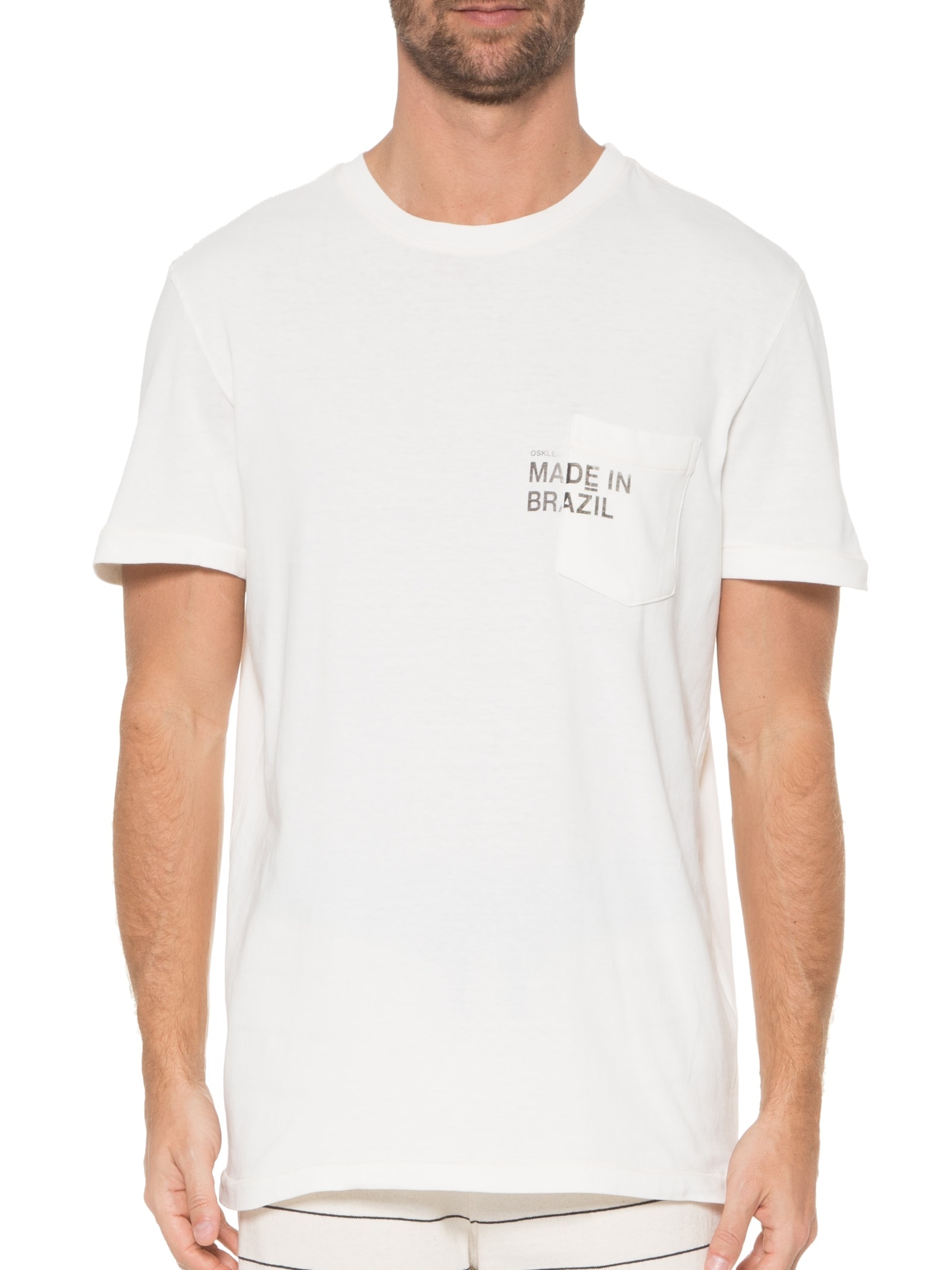 Camiseta Masculina Manga Curta Gola Careca Pocket Made In Brazil  Off White Osklen
